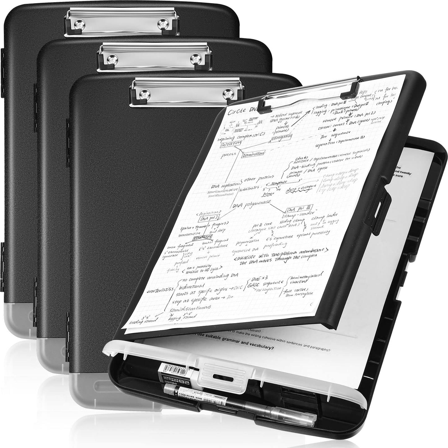 Epakh 4 Pcs Clipboard with Storage Plastic Nursing Clipboard with Pen Holder Folder Side Opening Storage with Low Profile Clip