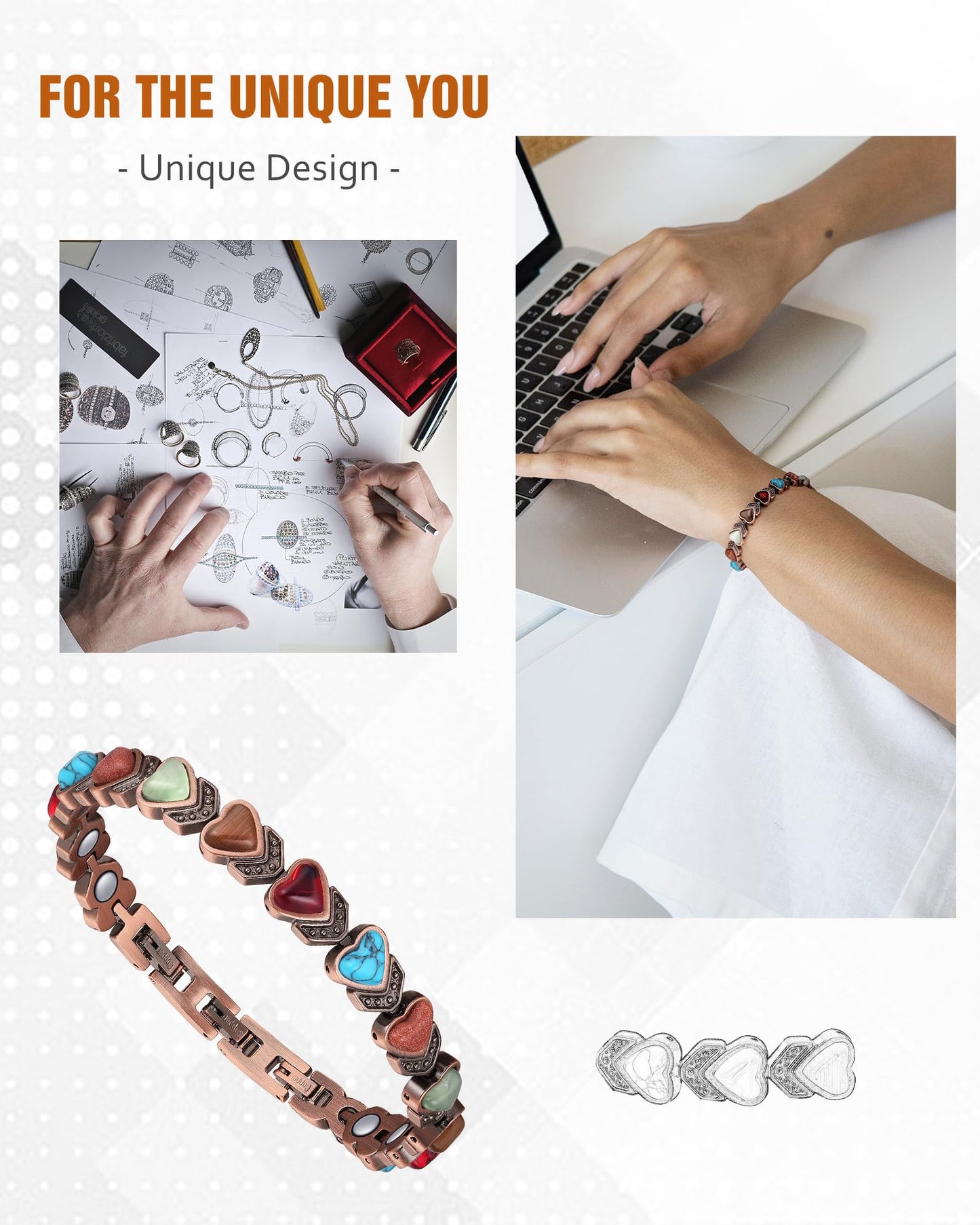 Jecanori Copper Bracelets & Ring for Women,Magnetic Bracelets for Women with 3800 Gauss Ultra Magnets and Sizing Tool