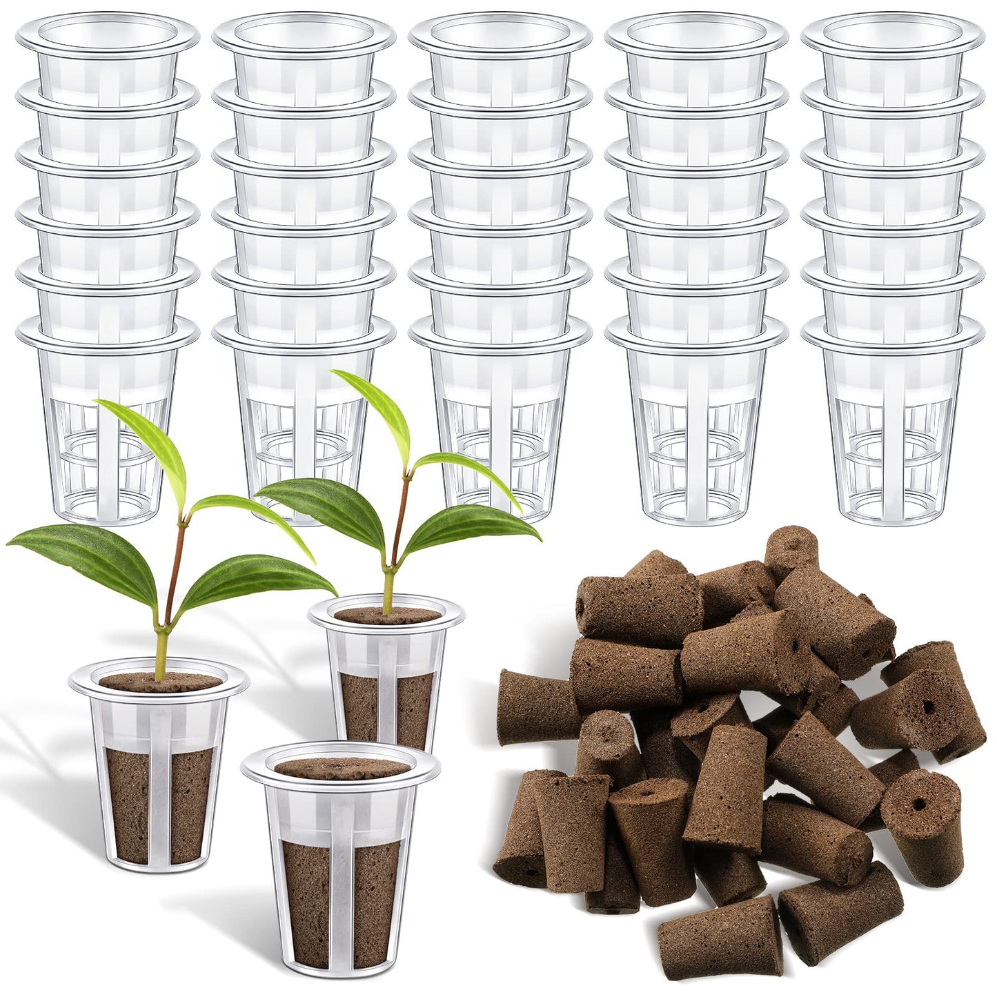 Jutom 60 Pieces Hydroponic Seed Grow Sponges Pod Kit for Indoor and Outdoor Use