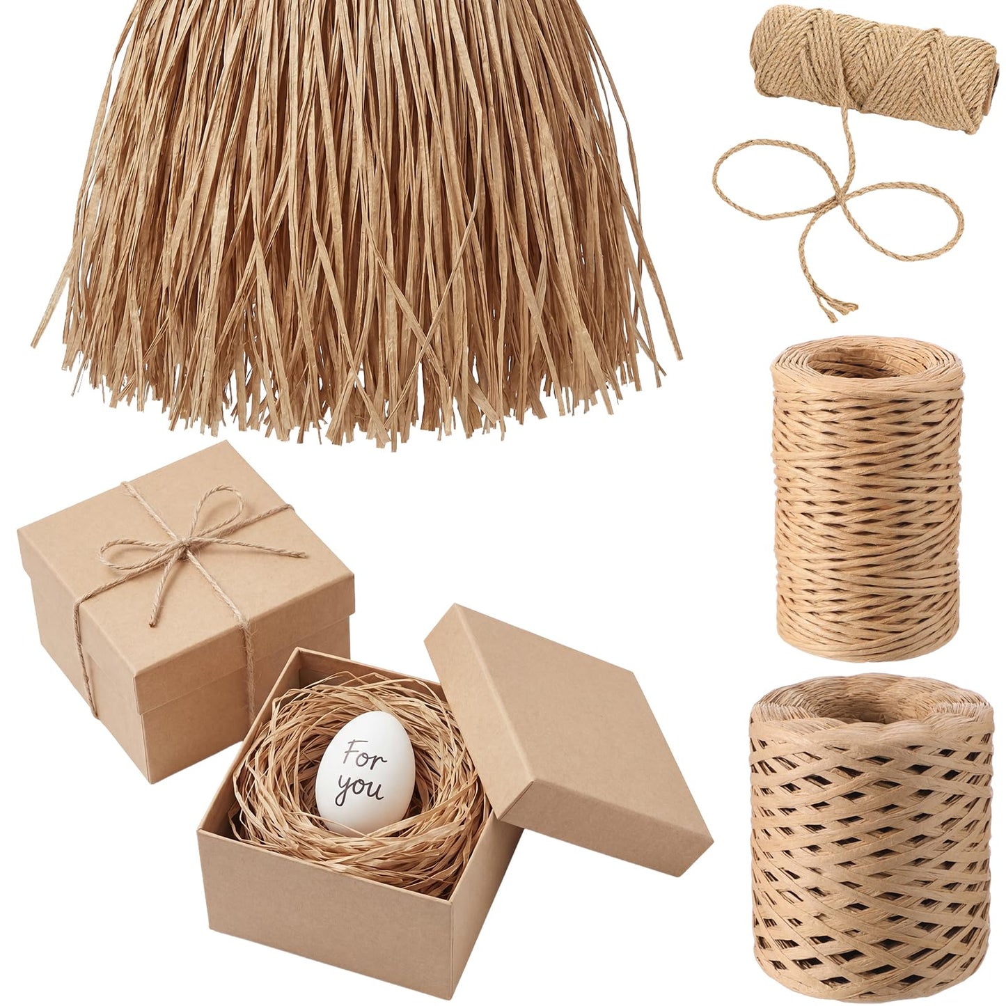 Threlaco 3 Set Boho Vine Binding Wire Raffia Paper Rope and Jute Rope, 164 Feet Floral Rustic Vine Bind Wire 66 ft 4mm Twine Ropes Raffia Straw for Bouquets Decor Craft Wrapping DIY Gift