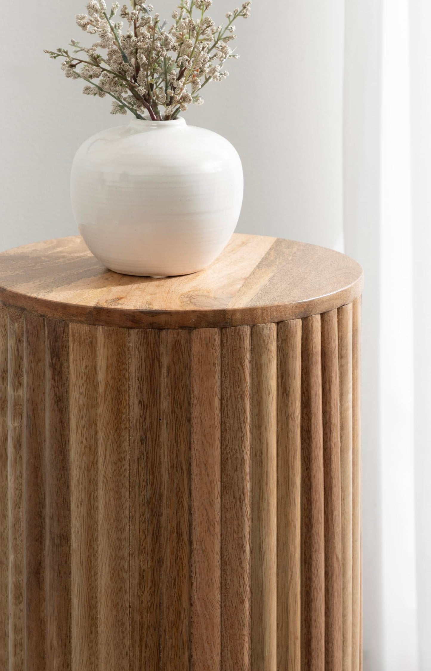 Kate and Laurel Reid Modern Wooden Ribbed Drink Table, 10 x 10 x 22, Natural Wood, Solid Wood Mini Table for Use as Pedestal Plant Stand Indoors or Small Nightstand Option