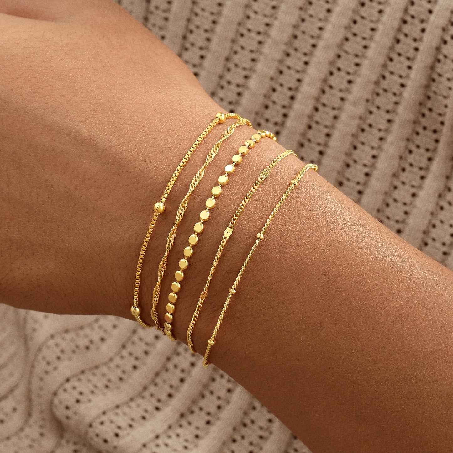 Striviio Gold Bracelets for Women, 14K Gold Plated Stackable Bracelet Stack Set Adjustable Charm Paperclip Chain Snake Link Layered Waterproof Jewelry Sets Gifts
