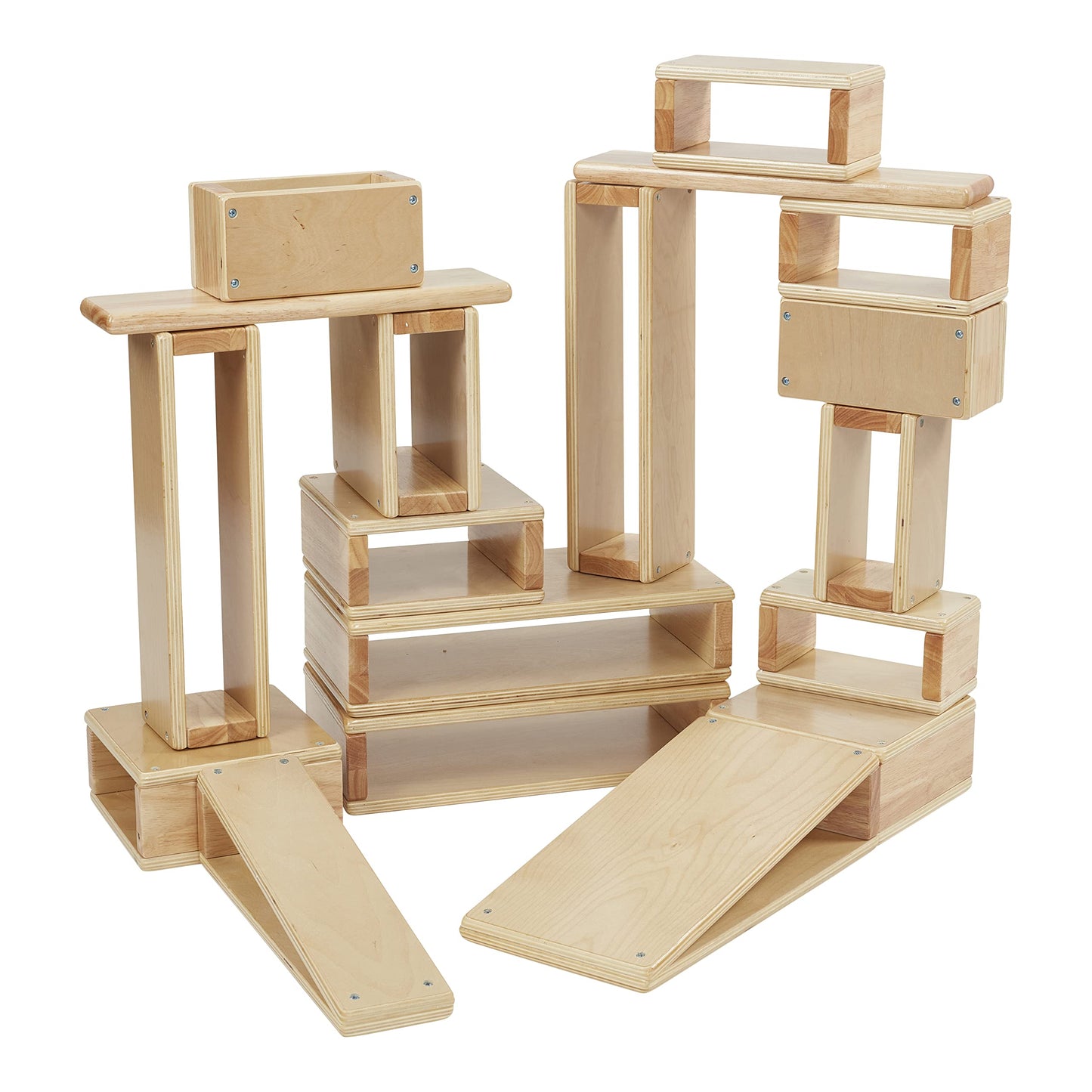 ECR4Kids Wooden Tunnels and Arches Stacking Playset, Montessori Toys, Natural, 18-Piece