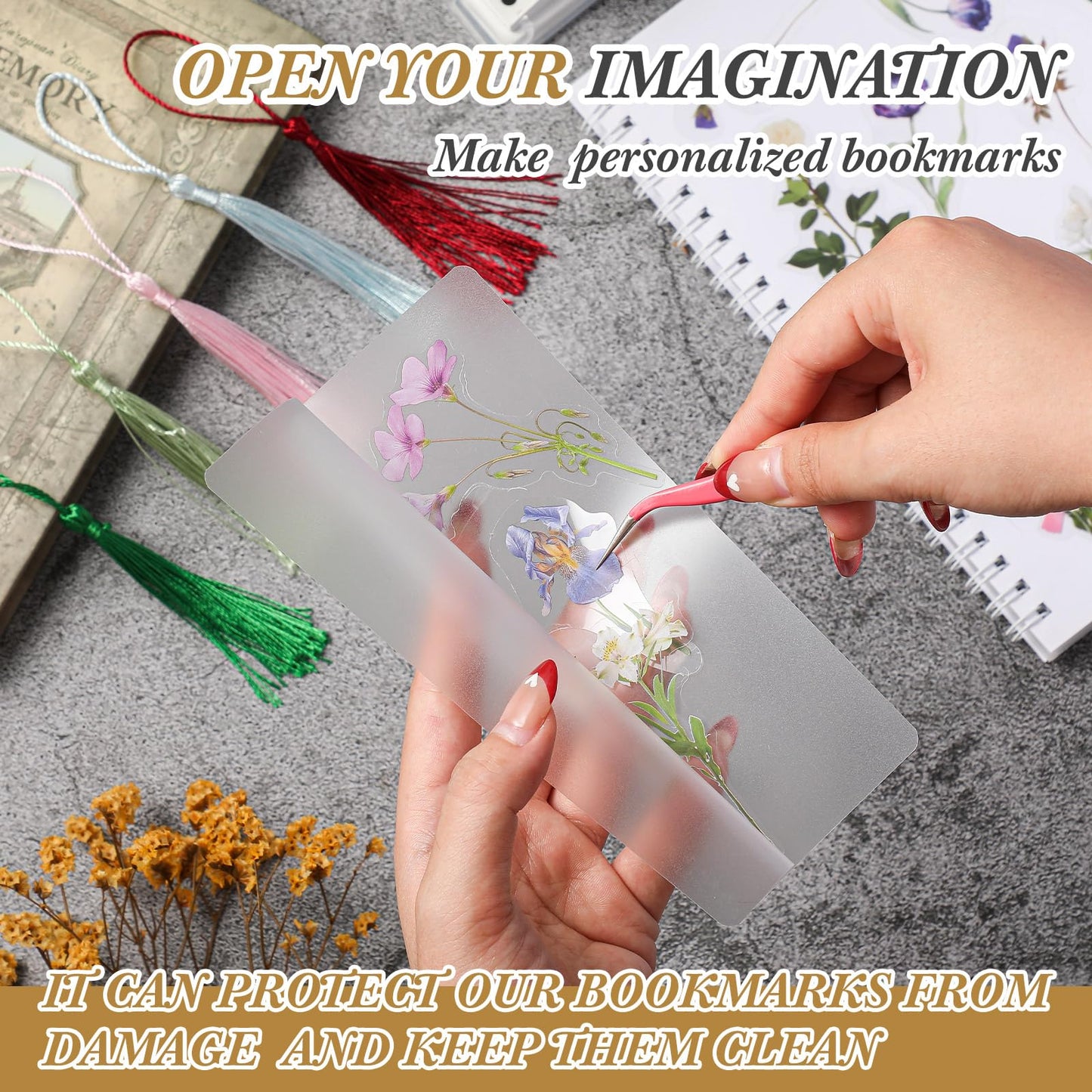 Fuyoooo 101 Pcs DIY Bookmark Making Kit Bookmark Laminating Pouches 5 Mil Hot Laminator Sleeves with Rainbow Tassels and Puncher Fit Most Pouch Laminating Machines Easter Gift(2.36 x 7.87 Inch)