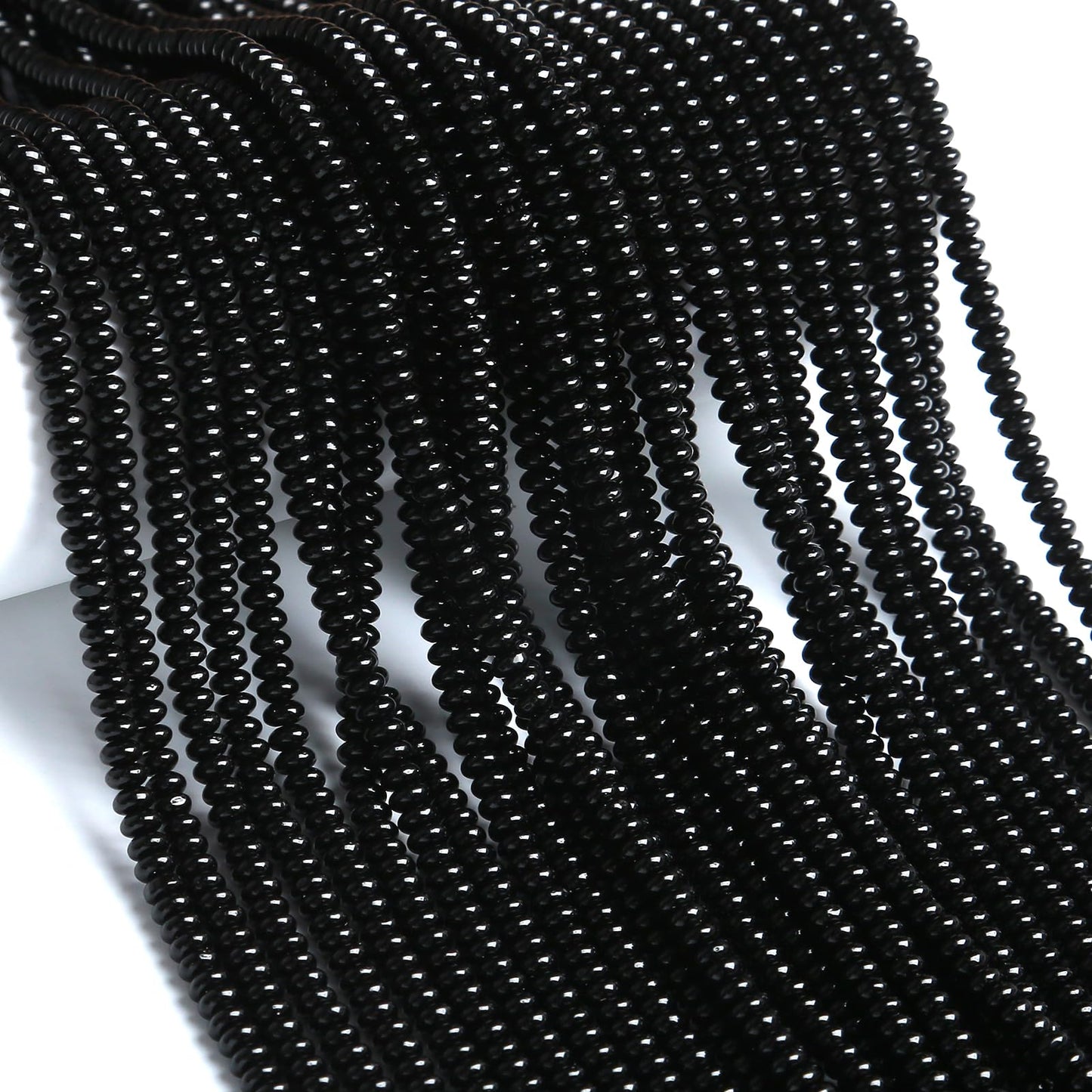 150PCS 2x4mm Natural Black Agate Stone Rondelle Beads Abacus Disk Stone Beads Round Loose Spacer Gemstone for DIY Bracelet Necklace Jewelry Making
