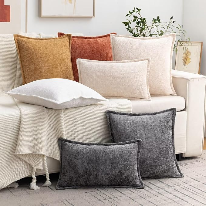 Burnt Orange Fall Decorative Throw Pillow Covers 16x16 Inch Set of 2 Cozy Soild Chenille Cushion Cases Soft Textured Square Couch Pillows Cover Boho Accent Farmhouse Pillowcases for Bed