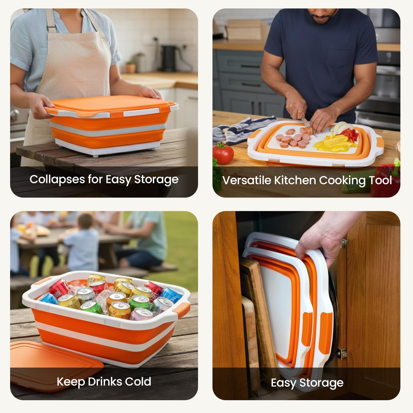 Havenity BBQ Prep Tub 2 Pack (8L+16L) - Multifunctional Collapsible Camping Cutting Board with Upgraded Locking Lid, Meal Prep Meat Storage Container Perfect for Grilling, Outdoor (Large + XL)