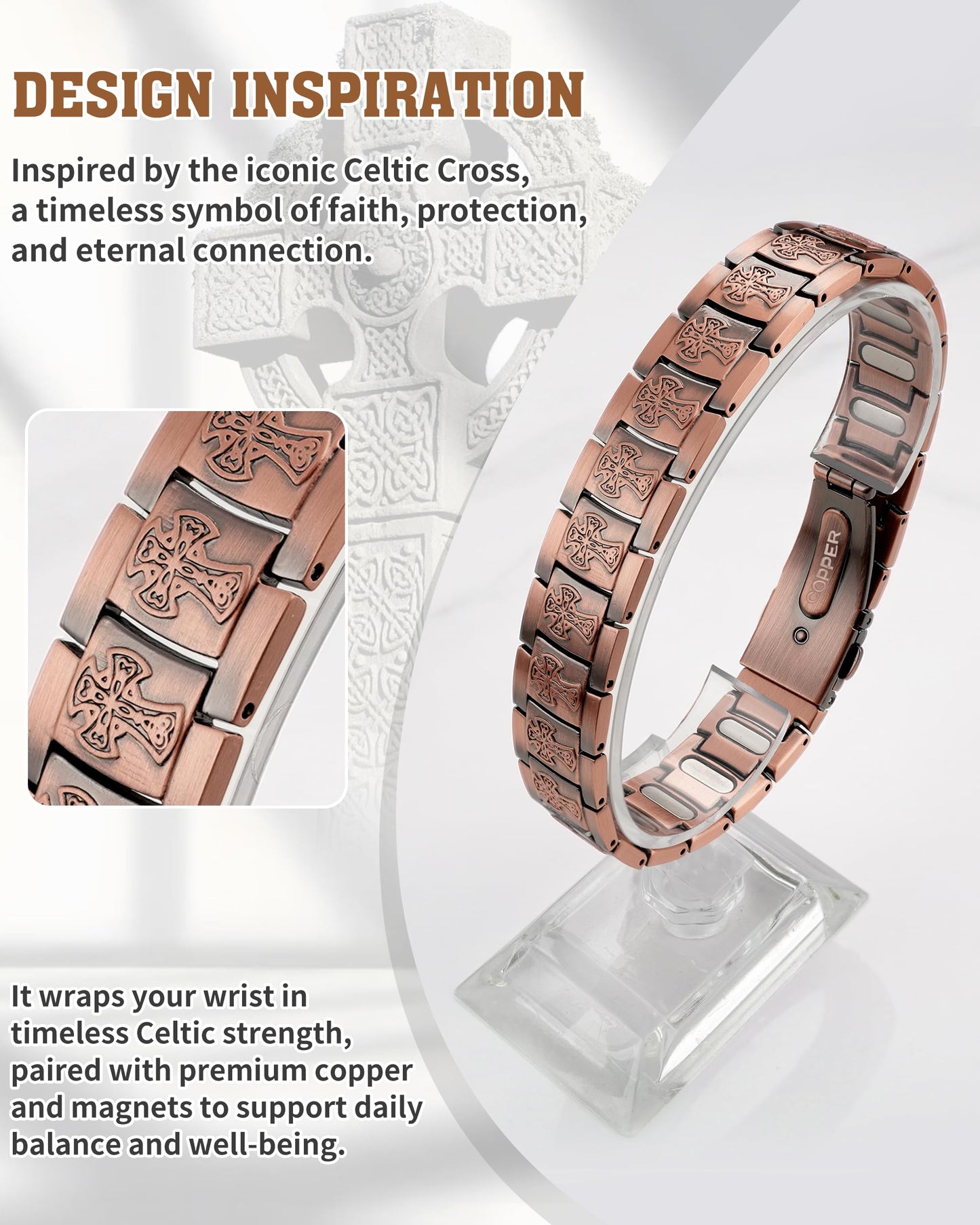 Trinckle Copper Bracelet for Men, Magnetic Copper Bracelets with 5X Strength 5000 Gauss Magnets, Celtic Cross 99.9% Pure Cooper Jewelry with Magnet as Father Day Gift Pulsera De Cobre with Sizing Tool