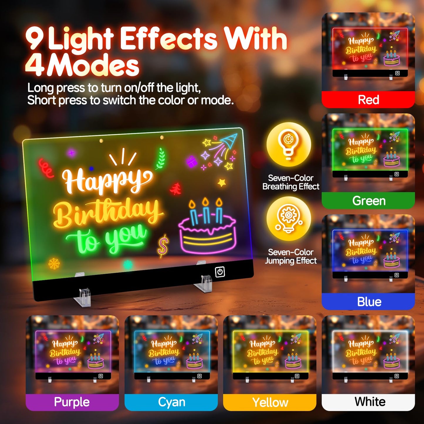 16" Rechargeable LED Doodle Glow Drawing Board for Kids with 9 Light Effects & 4 Modes, Neon Light Up Drawing Tablet Gifts for Kids/Girls/Boys/Teens for Easter Birthday Festival Gift Ideas