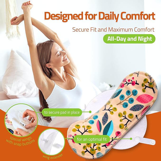 Organic Cotton Reusable Panty Liners for Women & Teens (Medium, 7-Pack); High-Temp Washable Cloth Liners Made in EU; Stay Fresh & Dry, for Daily Vaginal Discharge Only; 100% Breathable (no PUL/TPU)