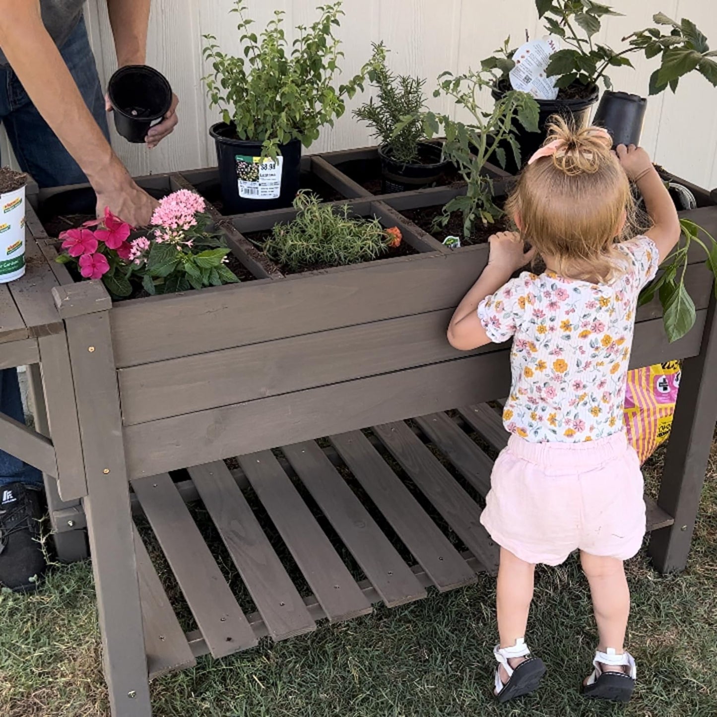 GUTINNEEN Raised Garden Bed Mobile Outdoor Planter Box with Legs for Vegetables Flower Herb, Large Storage Garden Box on Wheels