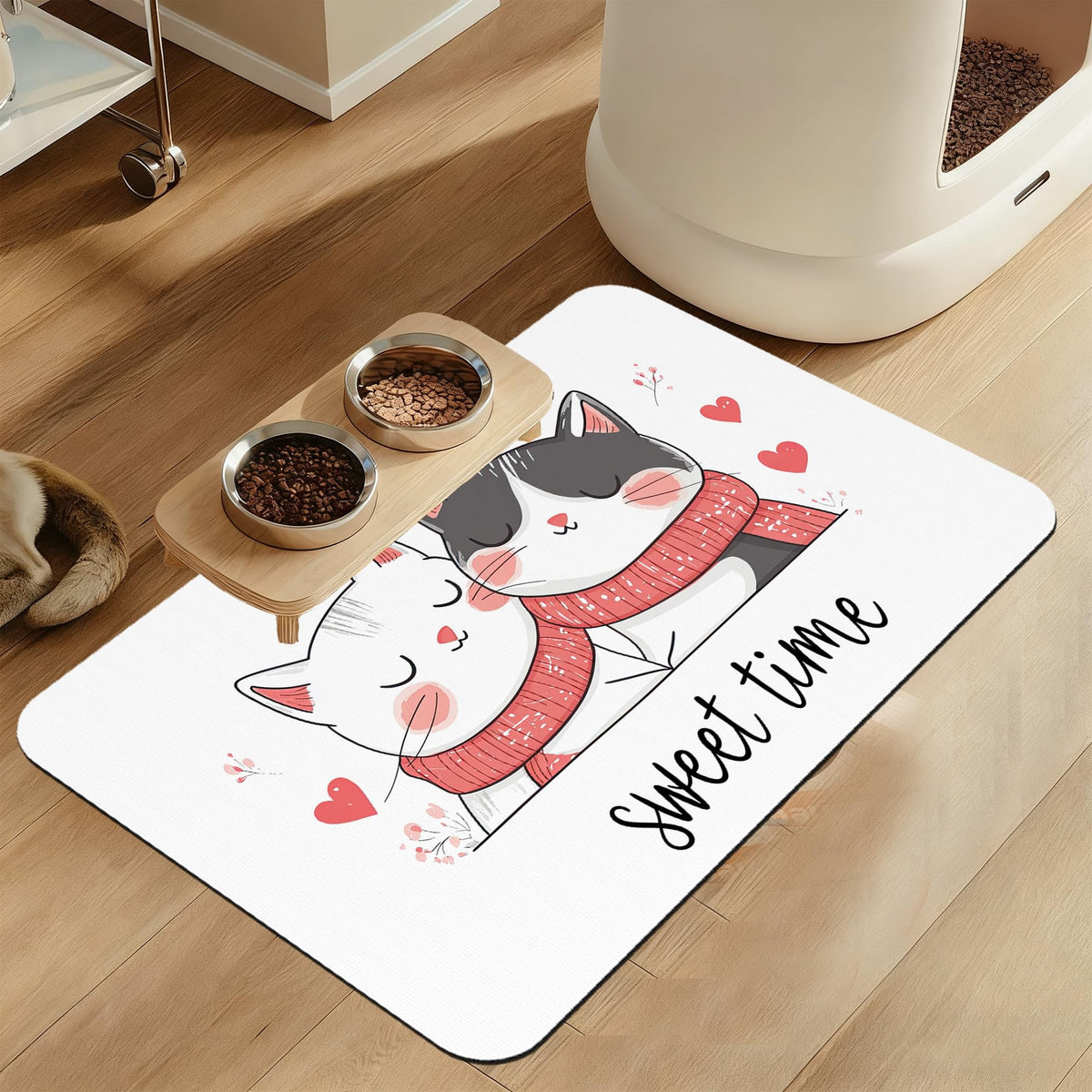 Pink Cat Dog Food Mat–Absorbent Quick Dry Feeding Placemat for Food and Water Bowls, Non Slip Rubber Backing, Waterproof Pet Supplies for Mess-Free Eating 12"x20"