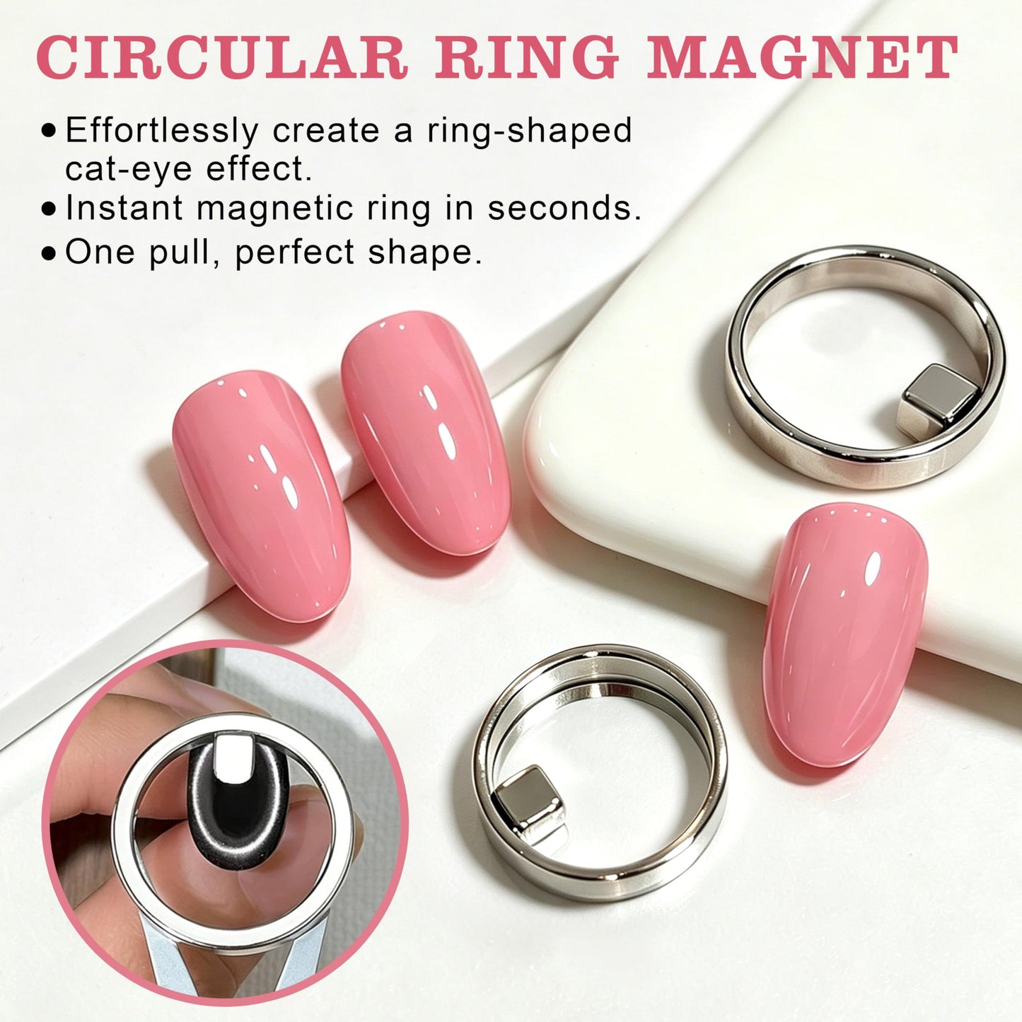 New Ring-Shaped Cat Eye Magnet for Nails,Strong Nail Magnet Tool,Portable Hollow Circular Cat Eye for Home DIY