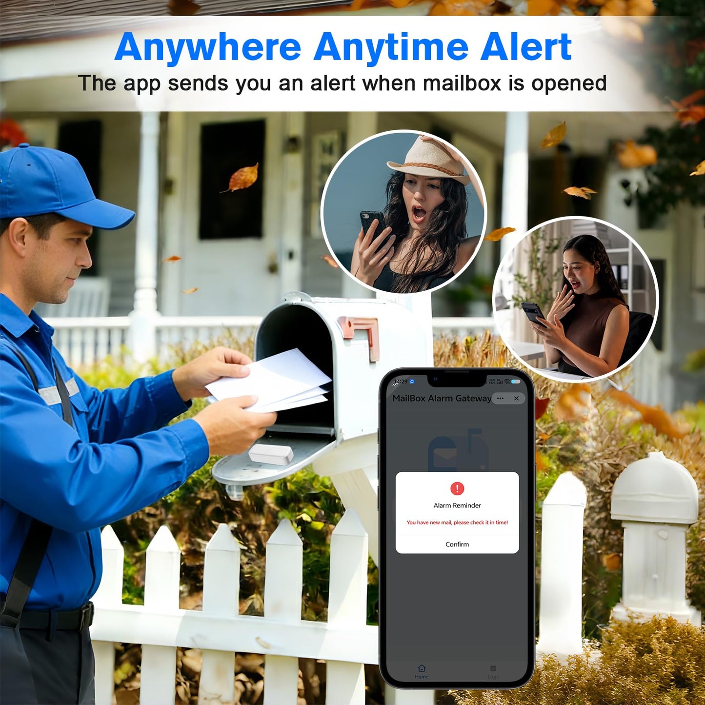 Smart Mailbox Sensor with WiFi,Mailbox Alert for Delivered Mail,500 ft Long Range Wireless Mailbox Alarm with LED Light and Sound Reminders,Mailbox Security System 2.4G WiFi Compatible