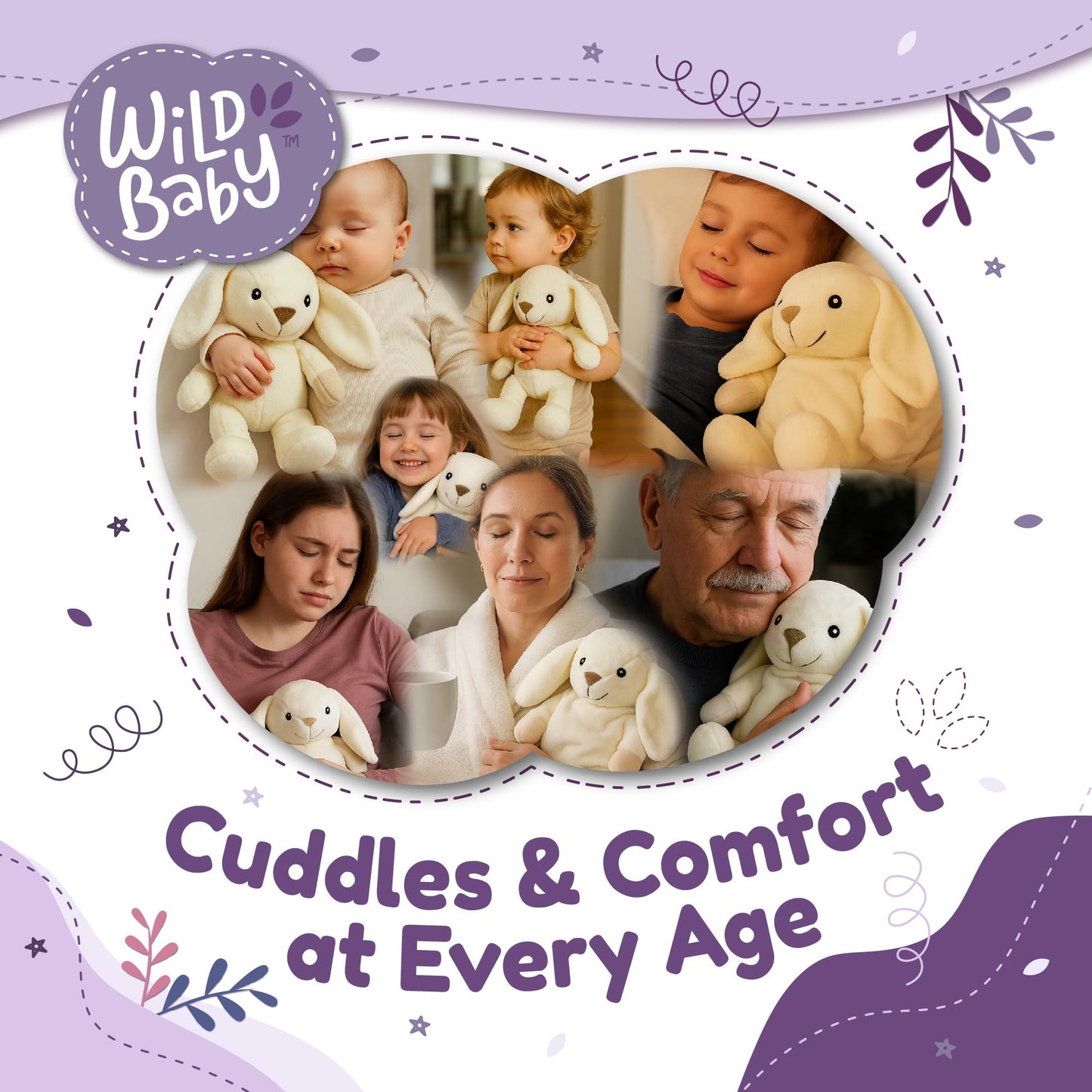 WILD BABY Microwavable & Weighted Plush Toy - Rabbit Stuffed Animal for Comfort & Warmth - Soft, Heatable Plushie for Snuggles - Great for Kids, Toddlers & All Ages