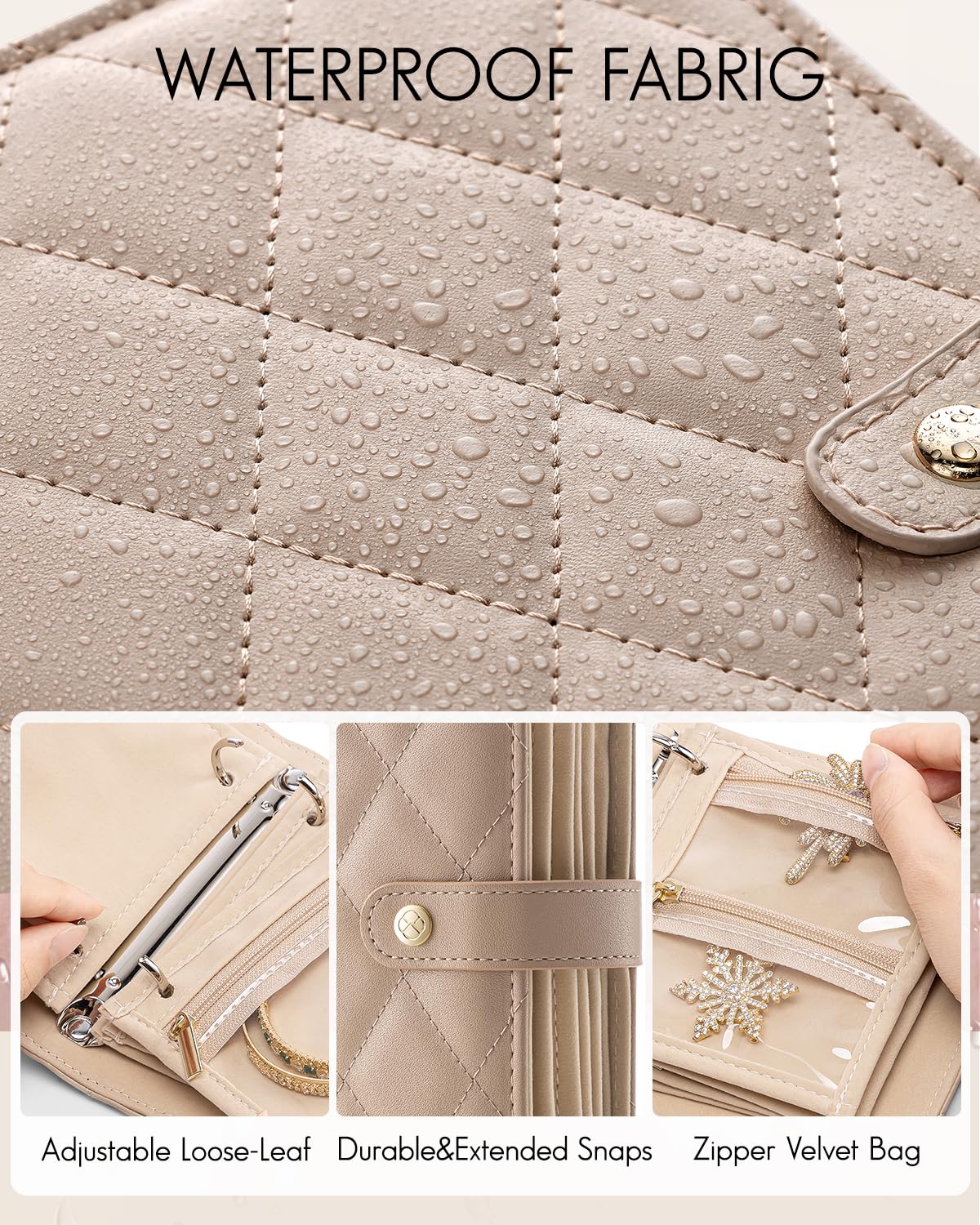 VLANDO Travel Jewelry Case,Portable Jewelry Organizer Storage Book with Clear Zipper Velvet Jewelry Pouch Bag Gifts for Traveler Women Girls-Toffee