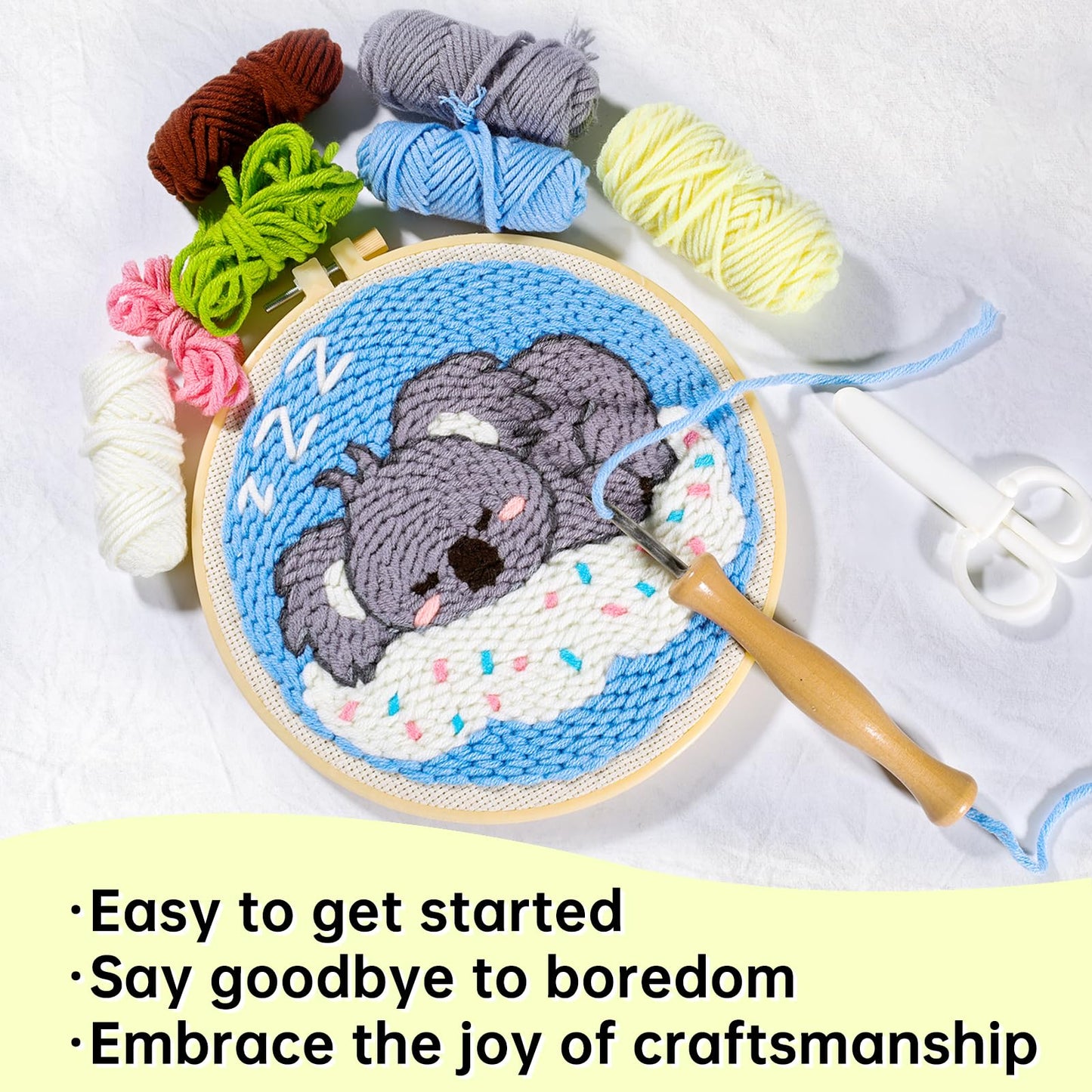 iienjoy 2 Pcs Koala Punch Needle Kit - Easy Punch Needle Embroidery Kits for Beginners Adults, Cute Animals Art Work Decor Punch Stitching kit with Tools, Yarns, Hoop, Instruction
