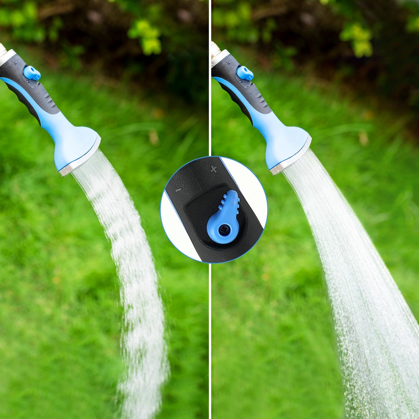 Dreyoo Fan Spray Nozzle for Garden Hose, Heavy Duty Garden Hose Head Spray for Watering Wand with Flow Control and Ergonomic Insulated Grip, Blue (1 Pack)