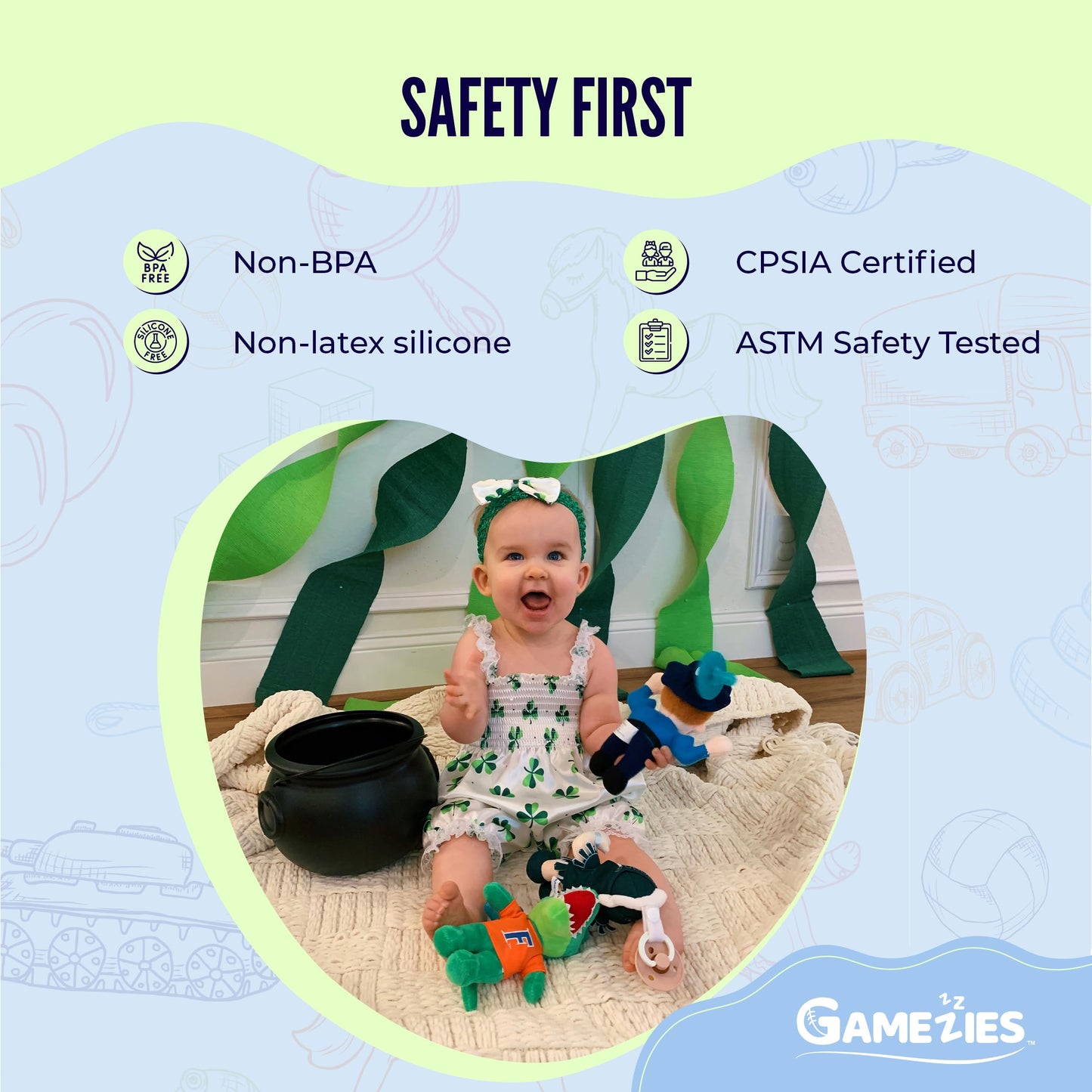 Gamezies Baby Boy and Girl Silicone Baseball Plush Pacifier Removable, Washable Plush ToyCPSIA Tested, BPA-Free 0-6 Months
