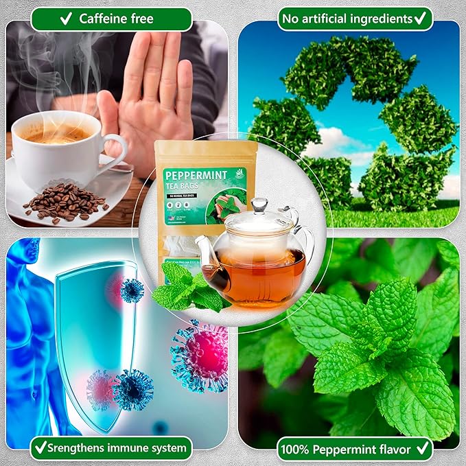 TeaDreamTea Peppermint Tea Bags - Alleviates Digestive Discomfort | Herbal Tea - Healthy Tea | Aromatic & Caffeine Free Tea - Bulk Tea Bags (50 Teabags)