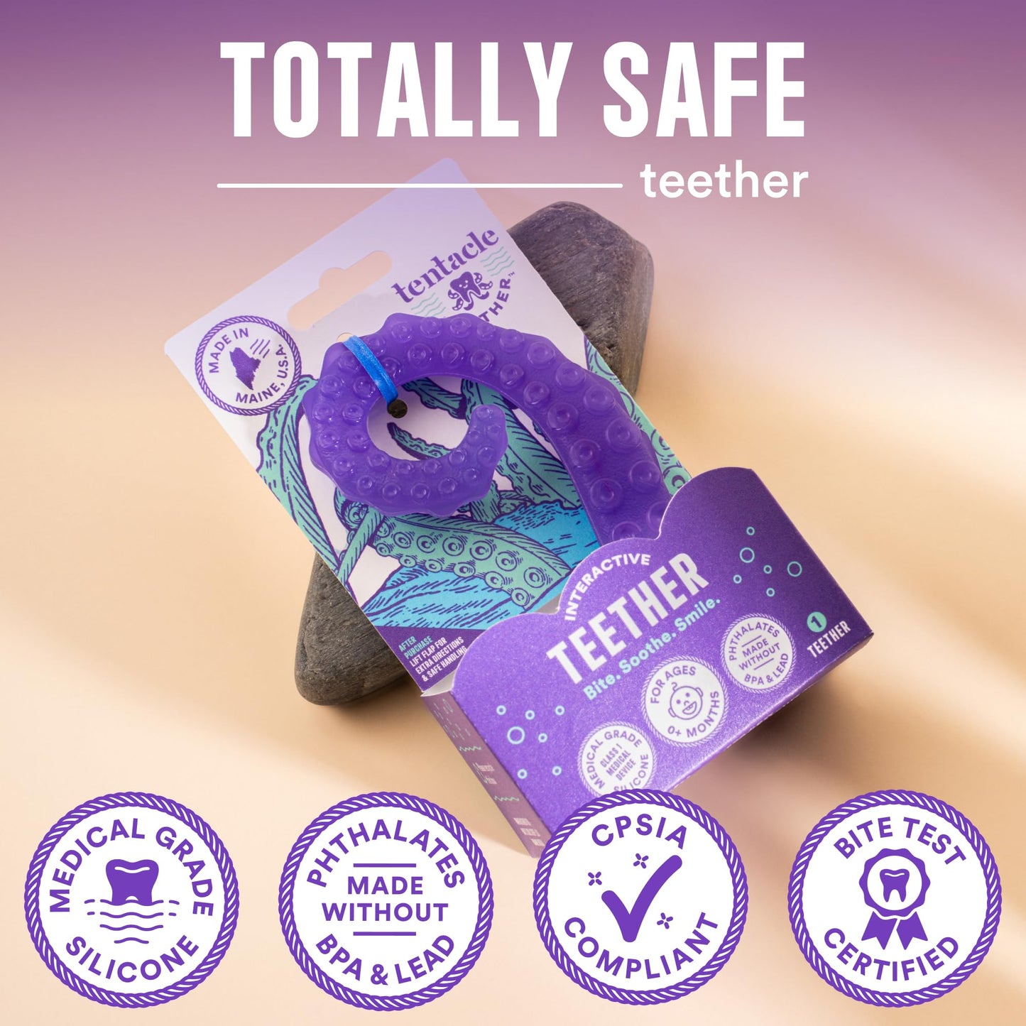 Tentacle Teether – Made in USA Medical Grade Silicone Teether for Infants – Multi-Stage Molar Relief & Interactive Parent-Finger Fit – 0-24 Months
