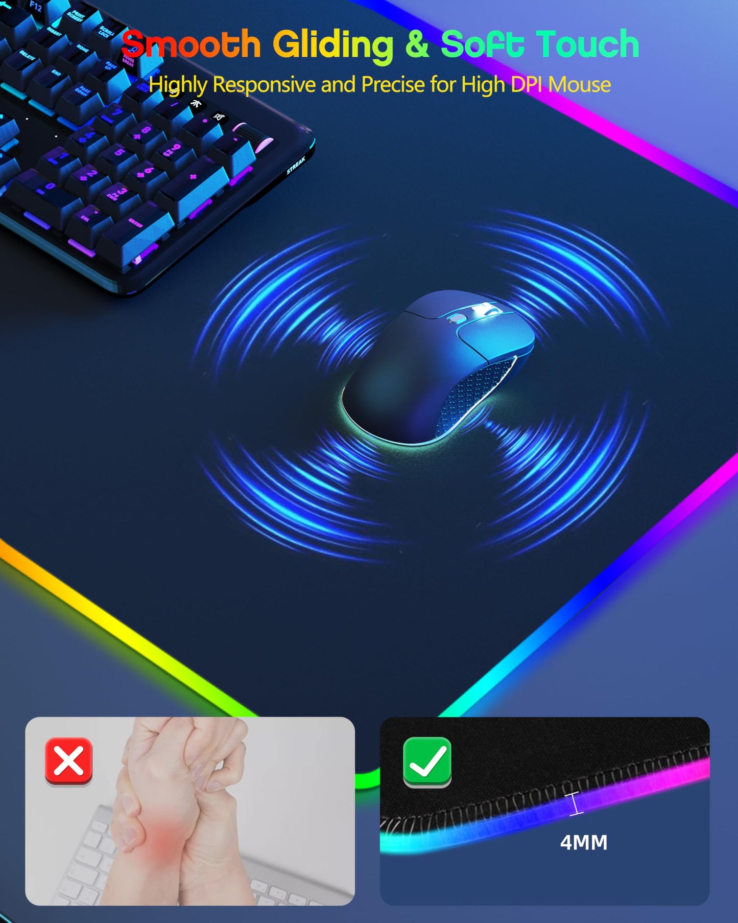 abc.mat 4-in-1 RGB Gaming Mouse Pad with Wireless Charging & Phone Stand, 31.5"x15.8" Large, 24 Light Effects, Non-Slip Base, Waterproof Ultra-Smooth Surface, with Adatper, No Adatper