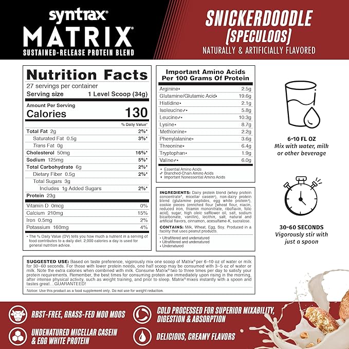 Syntrax Nutrition Matrix Sustained-Release Protein Blend, Snickerdoodle with Real Cookie Pieces 2 lbs.