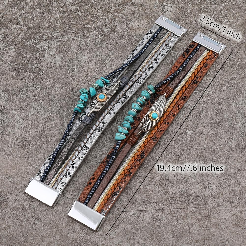 TSdiyART Turquoise Bracelet for Women, Boho Western Bracelet for Turquoise Jewelry, Leather Wrap Multi-Layer Turquoise Bracelet Bangle Jewelry (Brown)