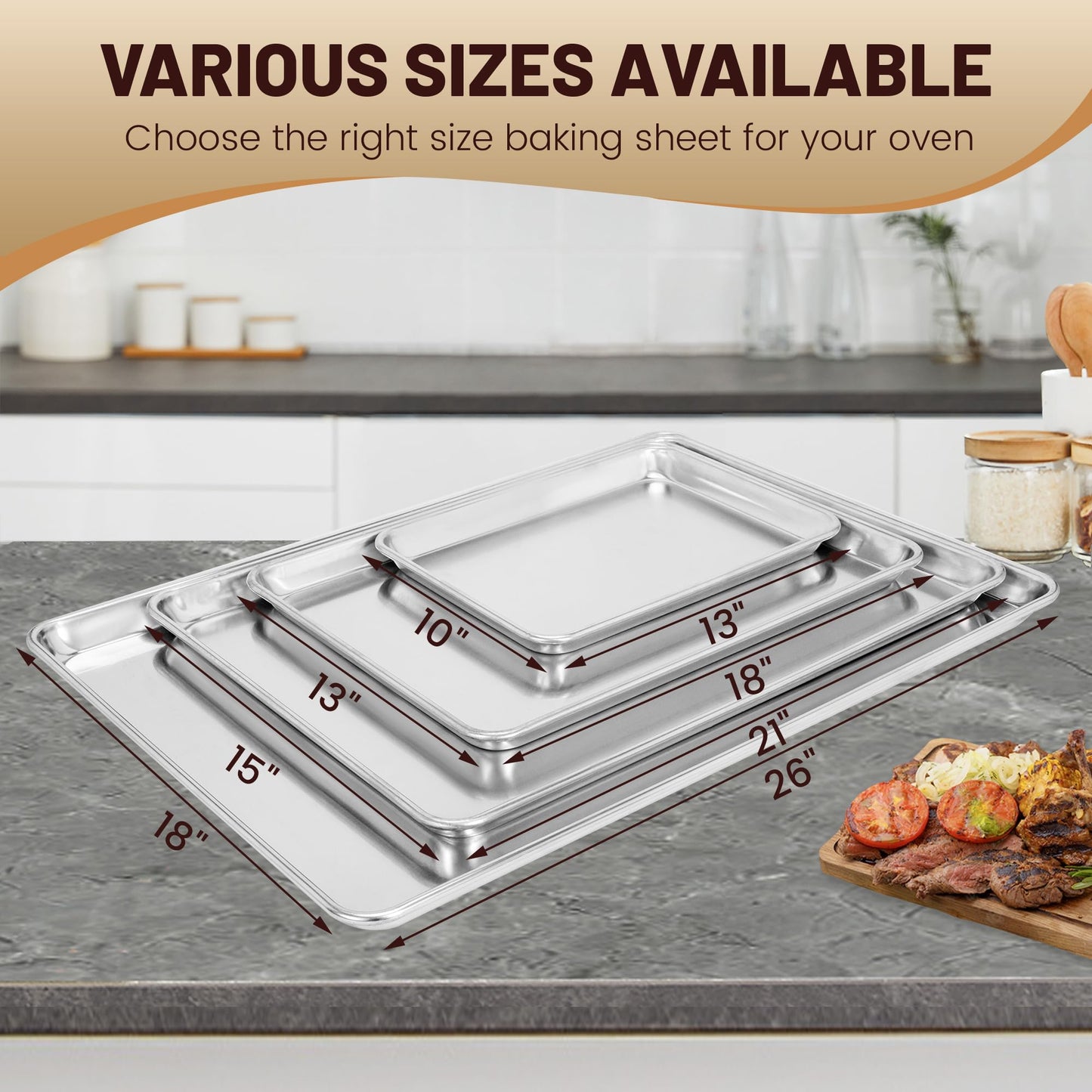 BIEAMA 6 Pack Half Size Baking Sheet Pan Aluminum Commercial Pan for Oven Freezer Bakery Hotel Restaurant 18" × 13"