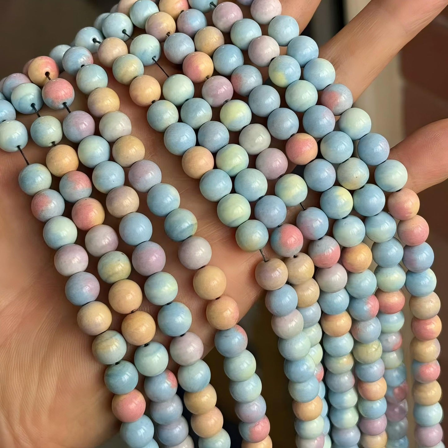 MJDCB Natural Stone Beads 8mm 43pcs Round Rainbow Stone Loose Gemstone Bead Charms for Jewelry Making Bracelet Necklace Earring Pendant