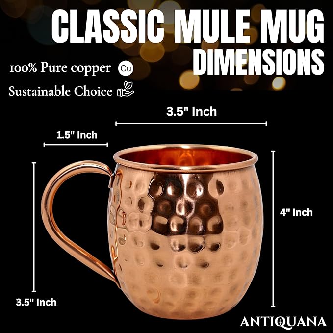Moscow Mule Mugs - Set of 4-100% Pure Copper Mugs Large 16 oz - Premium Moscow Mule Cups Set of 4 - Solid Copper Cups Perfect Premium Gift
