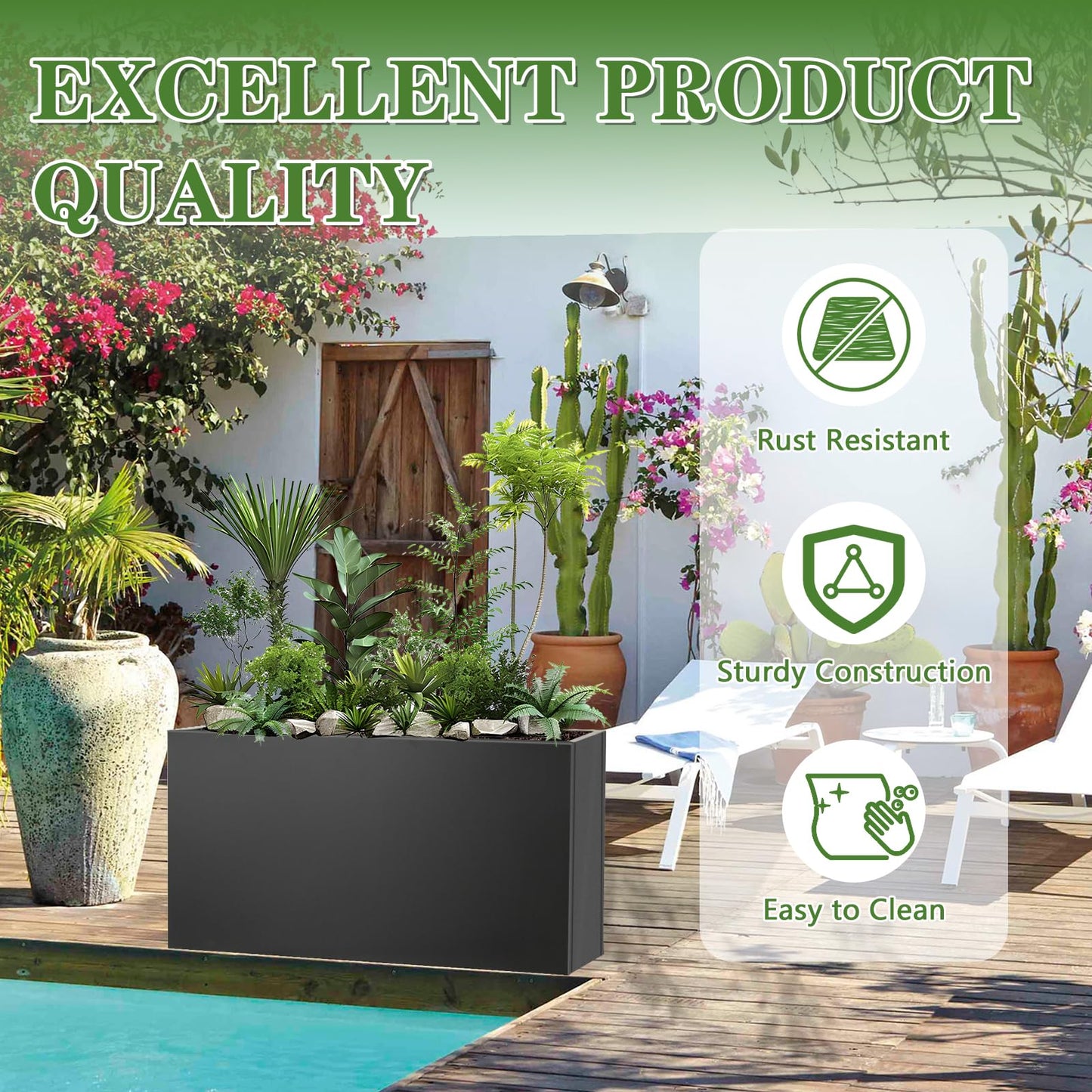 FORJAMINT Metal Planter Boxes 36" L×16" W×16" H Outdoor Rectangular Planter with Removable Insert Shelf，Black Planter Boxes Outdoor, Tall Planter Heavy Duty for Indoor and Outdoor