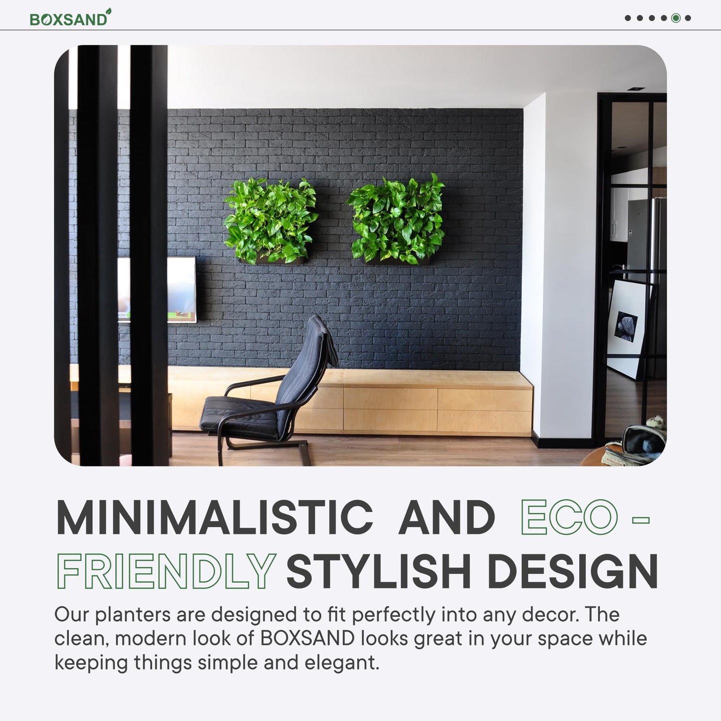 BOXSAND-6 Vertical Wall Planter (12"x26", White with Black Pots) – Living Wall for 6 Plants, Indoor/Outdoor Vertical Garden System, Easy 2-Screw Install