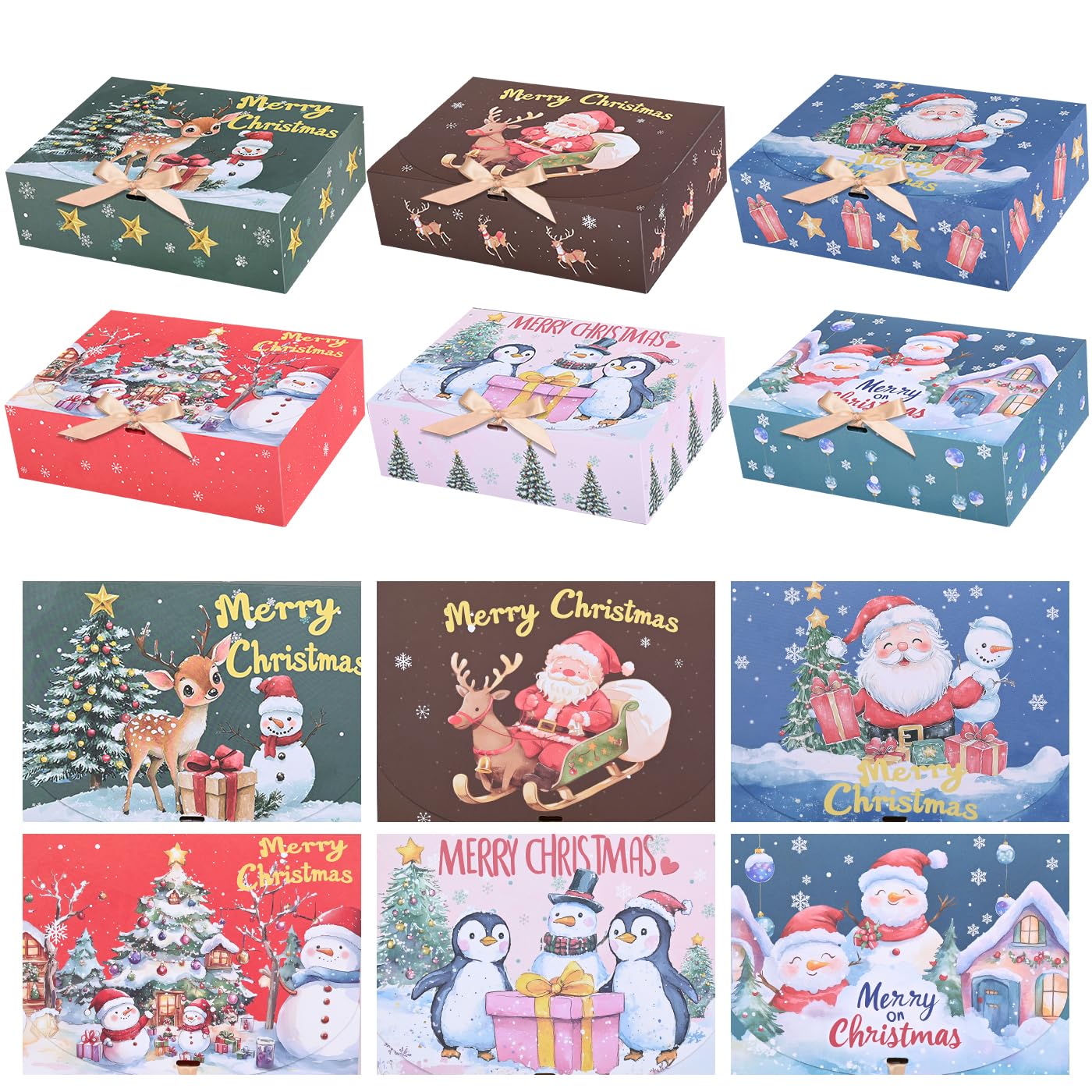 Xylitic 12Pack Christmas Boxes for Gifts with Lids, 10.6×7.8×3.1 Inch Christmas Gift Boxes with Lids for Presents, Xmas Holiday Wrapping Boxes for Gifts