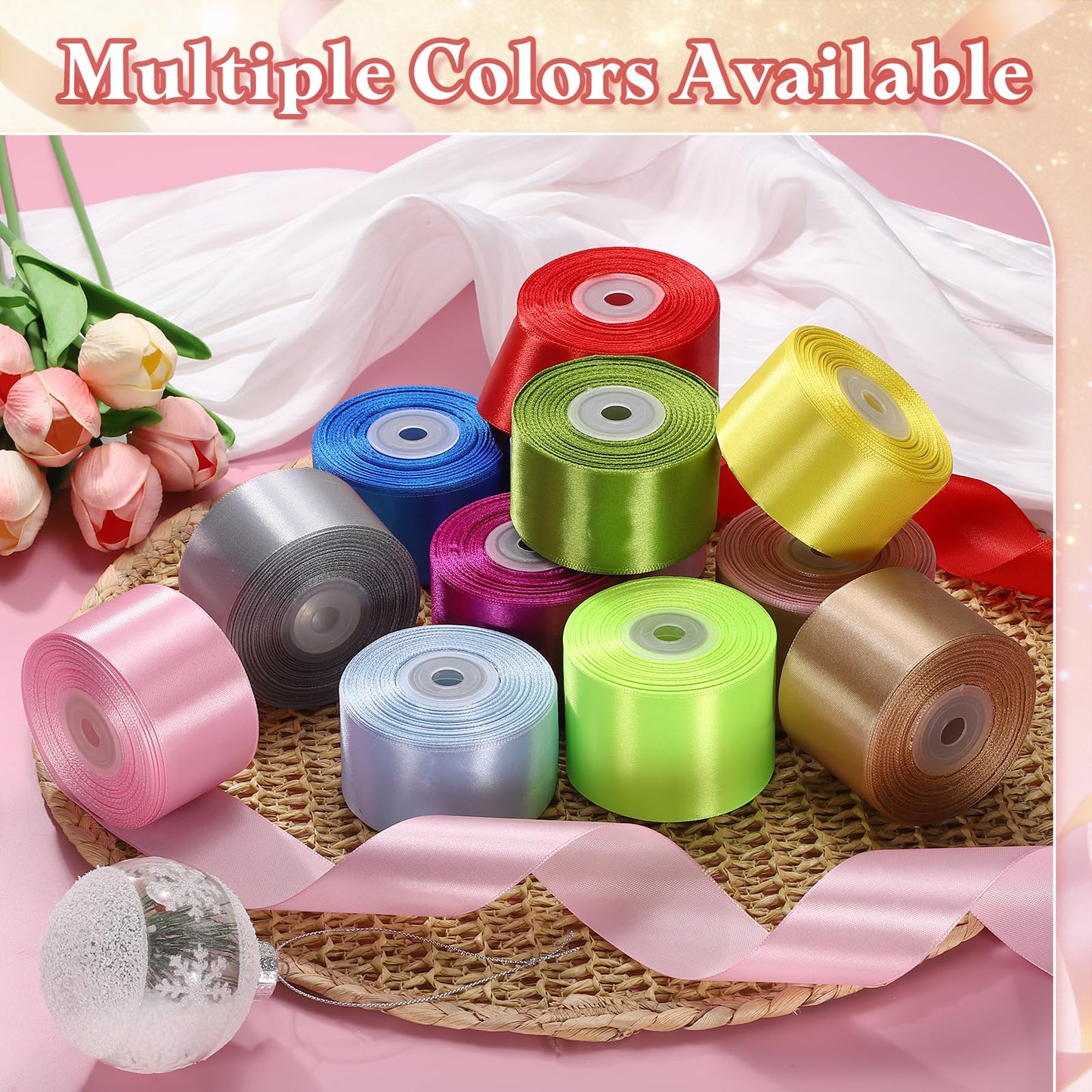 PATIKIL Satin Ribbon (24 Yards, 2" Wide, Pink) Single Face Solid Fabric Ribbon, Suit for Craft/DIY/Gift Wrapping/Hair Bows/Floral Bouquets/Wedding/Birthday/Party Decoration