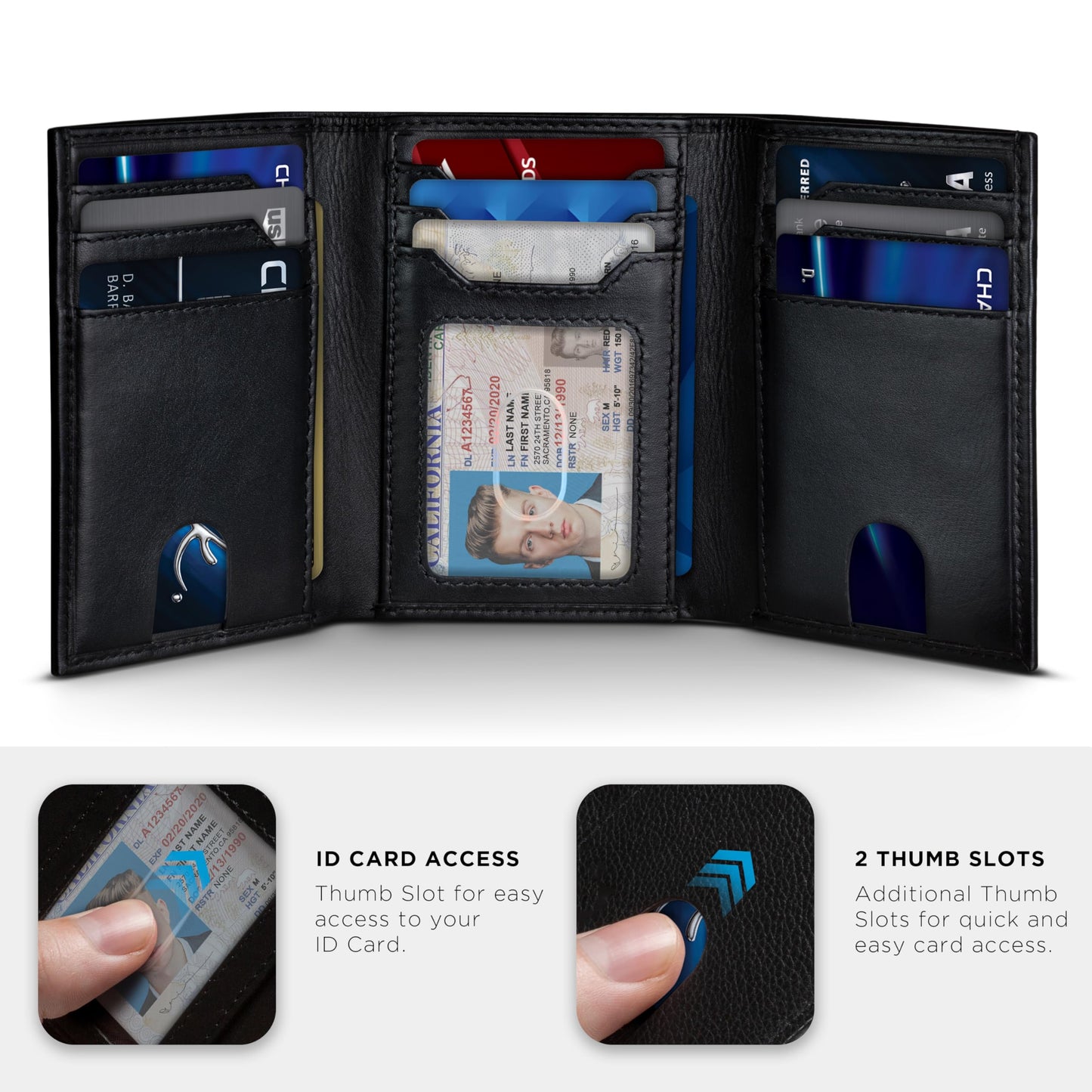 SERMAN BRANDS Trifold Wallet for Men - RFID Blocking Genuine Leather, 11 Card Slots & ID Window, Slim Everyday Carry, Durable Stitching, Gift for Him