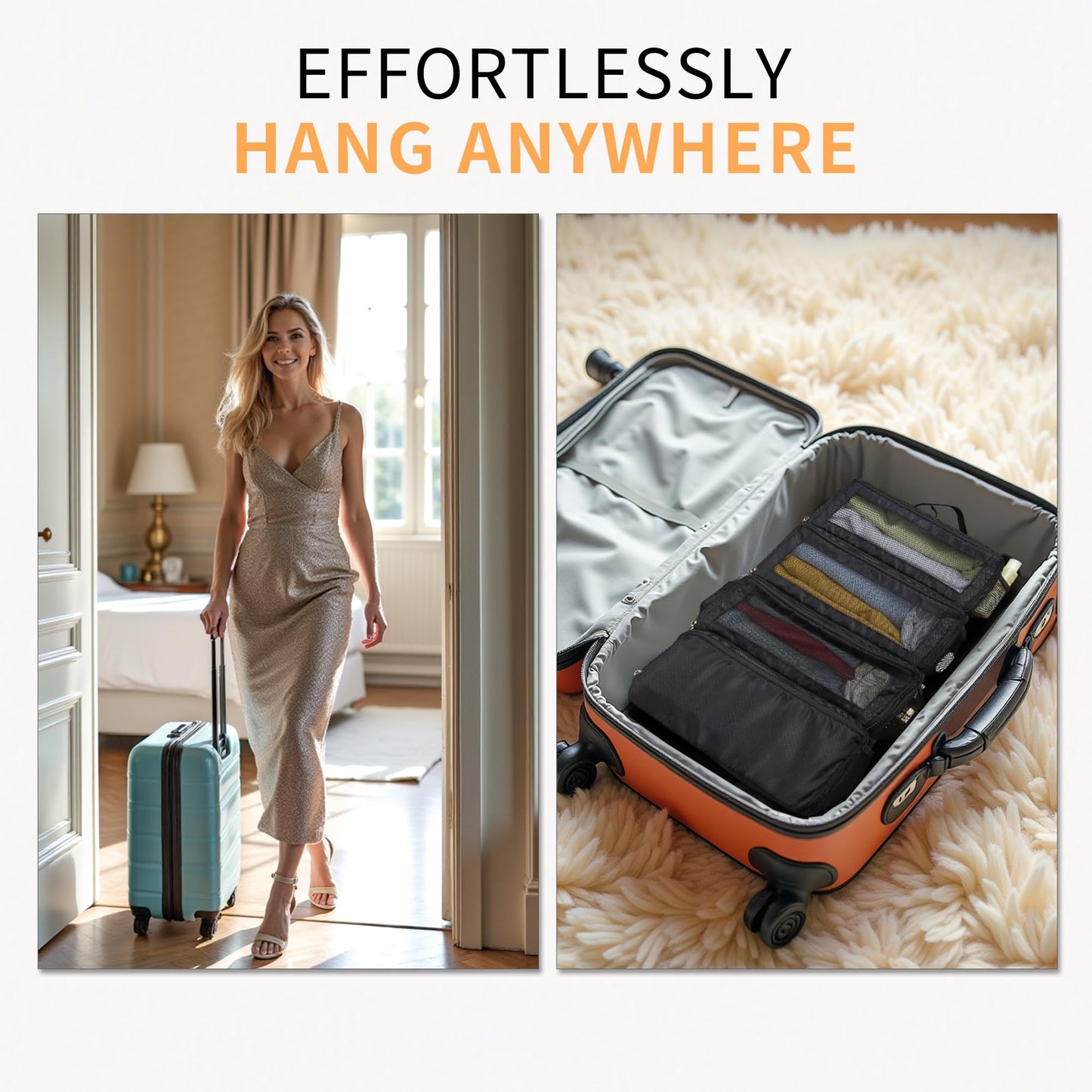 Aucovely Suitcase Organizer Travel Bags Organizer for Luggage Compression Hanging Packing Cubes for Travel Carry on Closet (Bag Only)
