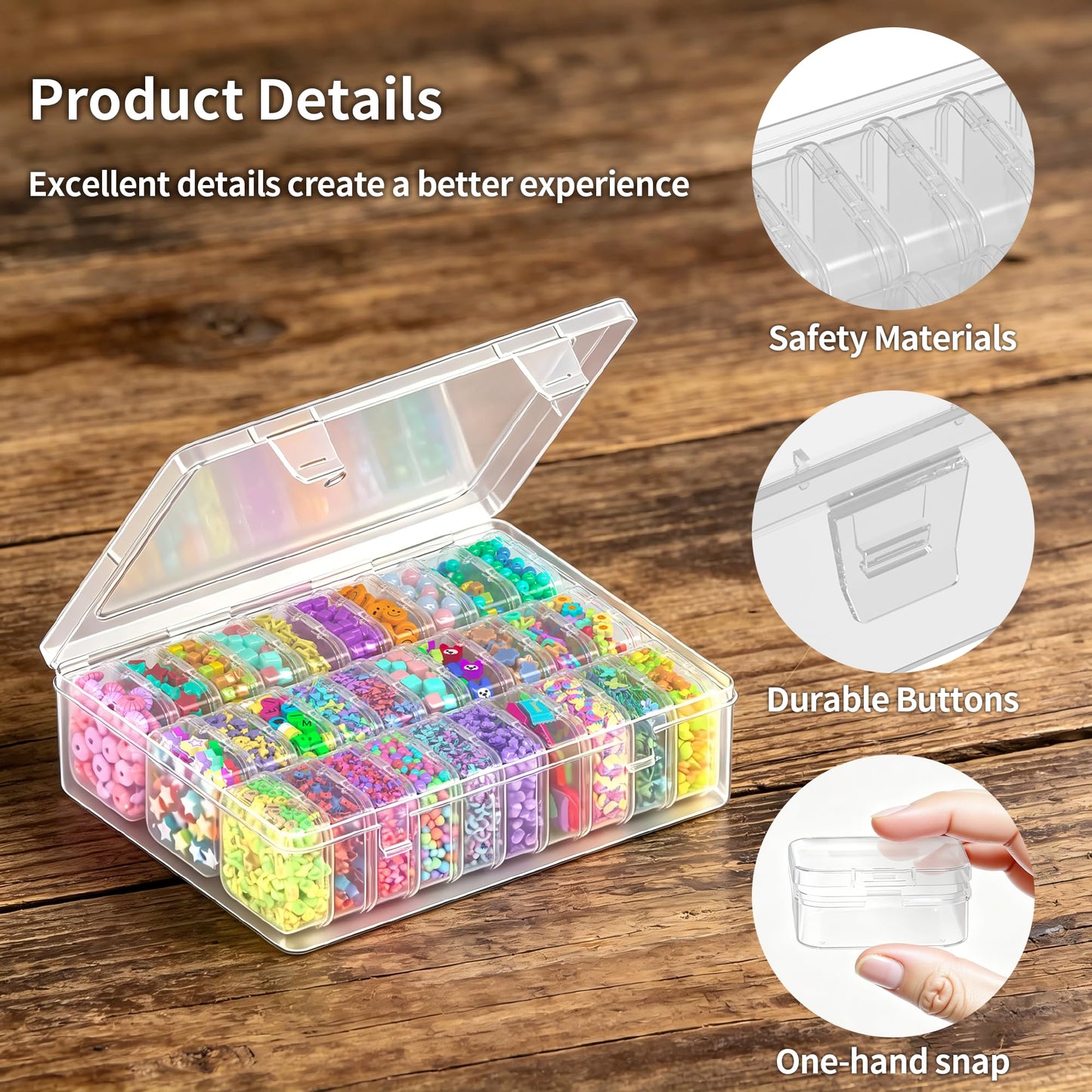 VANSUNS Bead Organizer Box, 31 Pcs Clear Plastic Storage Containers with Hinged Lids Mini Boxes for Jewelry Making, Crafts, DIY, Seed, Small Parts