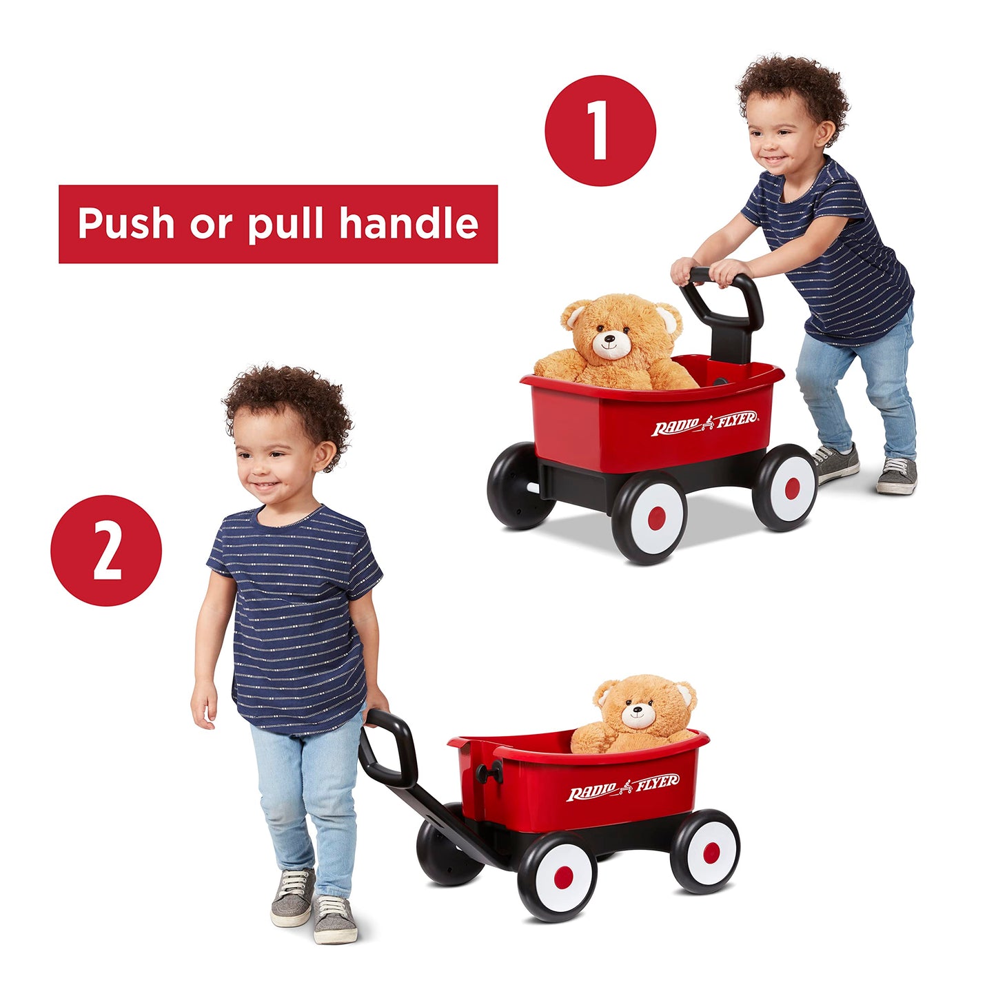 Radio Flyer Push & Pull Walker Wagon with Teddy Bear, Red, for Kids 1-4 Years Old, Locking Handle for Stability, Baby Push Walker Converts to Pull Wagon, for Indoor & Outdoor Play