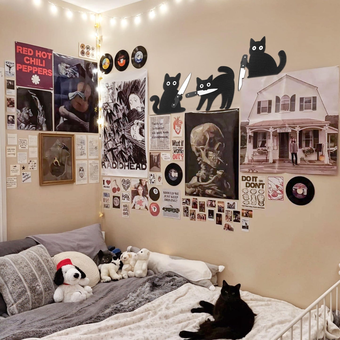 Dripykiaa Funny Black Cat Wall Decor, 3PCS Wooden Black Cat Decorations, Unique for Cats Lovers, Holiday Home Décor, Gifts for Women, Stocking Stuffers