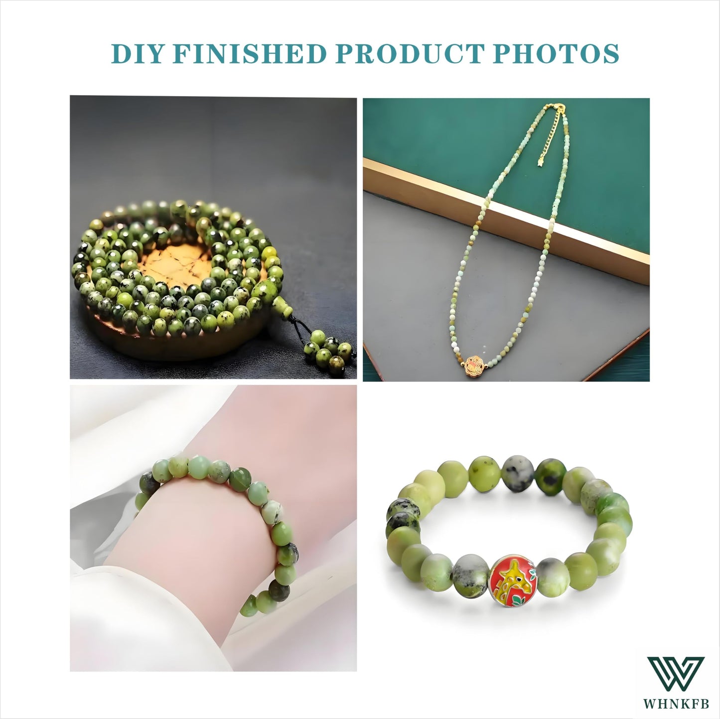 WHNKFB 10mm 50PCS Natural Green Opal Round Beads, Translucent Loose Gemstone Beads for Jewelry Making Craft - 4mm 6mm 8mm 10mm Options with Free Elastic Cord