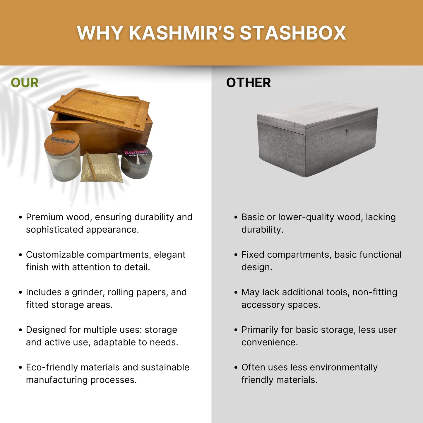 Kashmir Wooden Storage Kit – Bamboo Lockable Stash Box with Glass Jar & Rolling Tray, Smell-Proof Organizer for Home or Travel, Decorative Keepsake Gift with Combination Lock