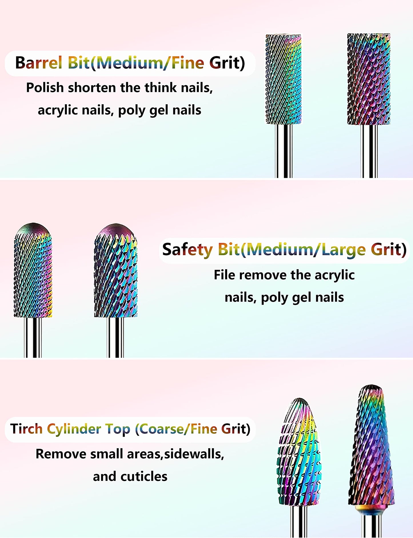 10pcs Nail Drill Bits Set, IAGBIBU Electric Nail Drill Kit Tungsten Carbide Nail Drill Bits for Acrylic Poly Nail Gel Polish, 3/32 inch Professional Nail Bits Manicure Pedicure Remover Home Salon Use