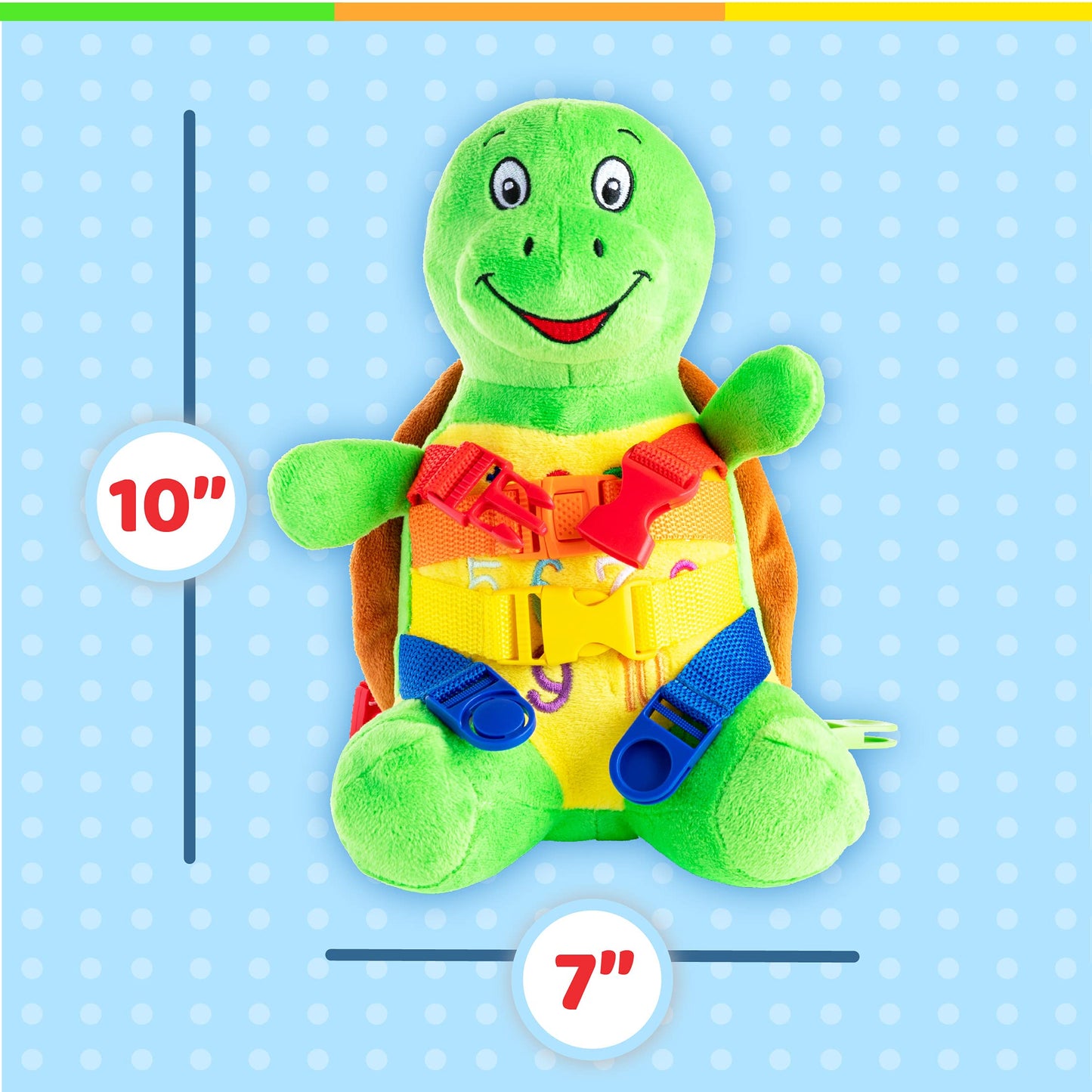 Buckle Toys - Bucky Turtle - Toddler Learning Activity - Develop Motor Skills and Problem Solving - Counting and Color Recognition - Sensory Stuffed Animal Travel Toy