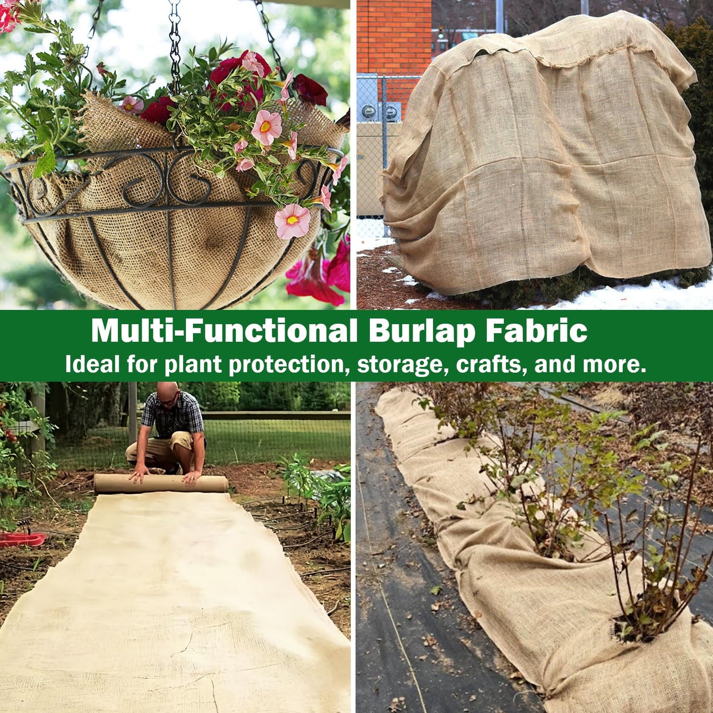 40" x 17 Feet Burlap Fabric Roll – Burlap Fabric by the Yard, Natural Jute Garden Fabric for DIY Crafts, Multipurpose Tree Wrap, Outdoor Plant Cover, Weed Barrier, Landscaping, Rustic Party Decor