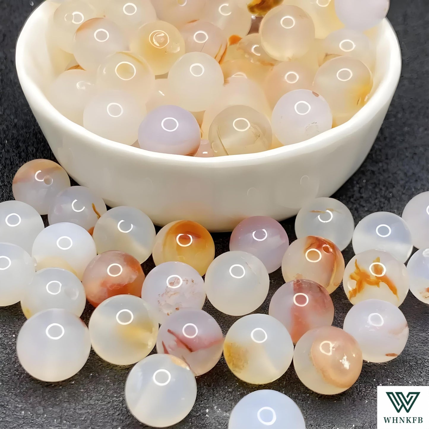 WHNKFB 10mm 50PCS Natural Red Flower Agate Round Beads, Volcanic Blossom Loose Gemstone Beads for Jewelry Making Craft - 4mm 6mm 8mm 10mm Options with Free Elastic Cord