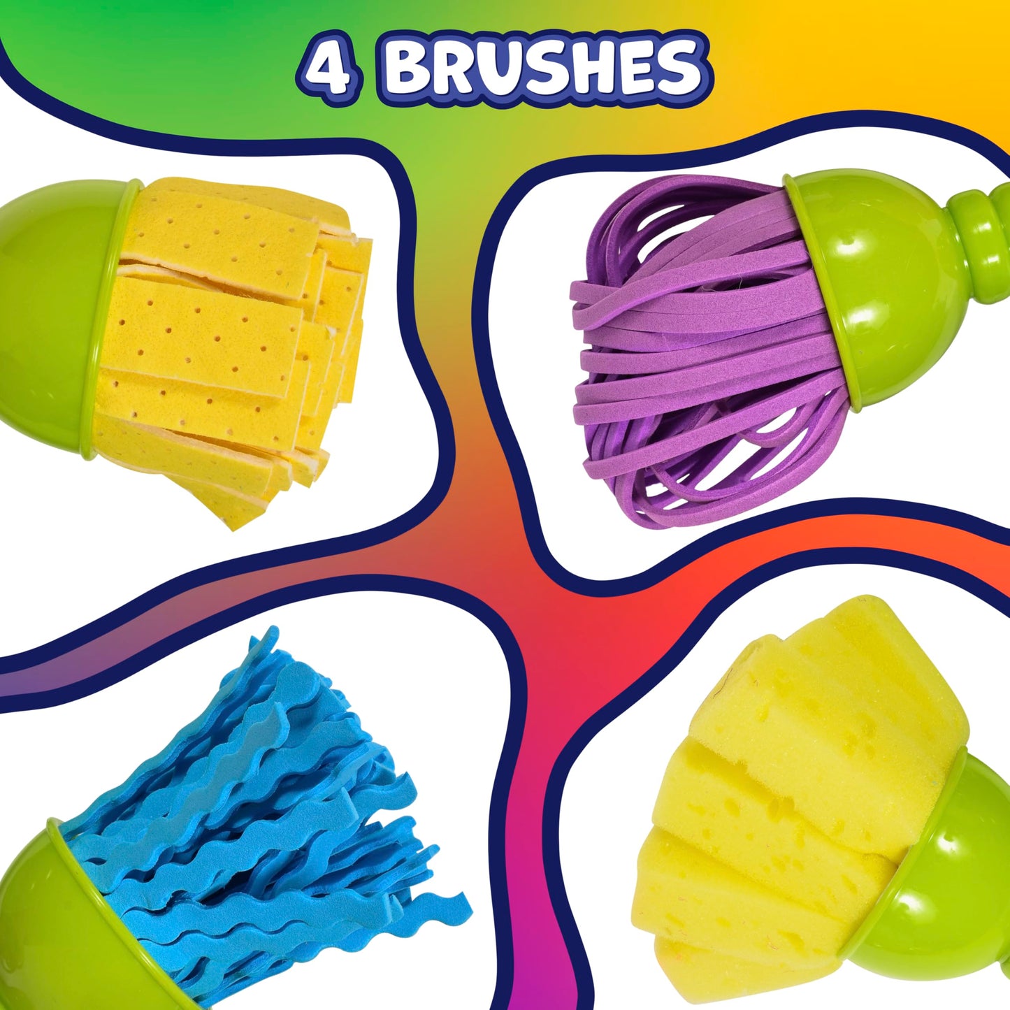 READY 2 LEARN Textured Art Tools - 4 Green Paint Sponges for Kids - Thick Kids Paint Brushes - Easy-Grip Paint Brushes - Art Supplies for Toddlers 1-3