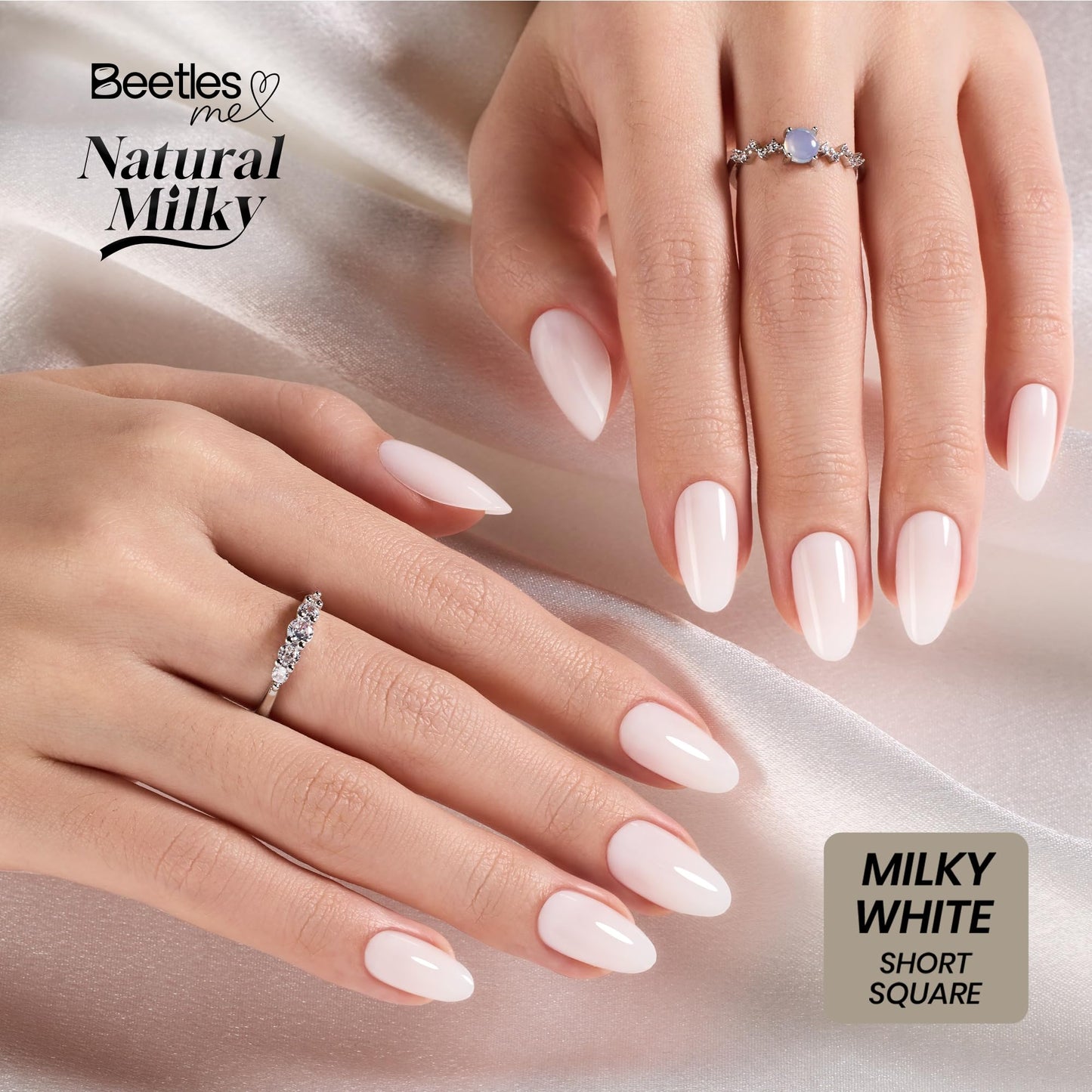 Beetles Natural Milky White Short Oval Press On Nails - White Press On Nails Short Oval with Nail Glue, Salon Quality in 16 Sizes - 32Pcs Soft Nail Gel Nail Kit Gift for Women