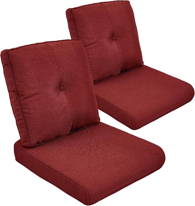 Outdoor Chair Cushion Set of 2, Waterproof Outdoor Seat Cushions 25x22, Patio Chair Cushions for Outdoor Furniture, Couch Cushion Replacement, Include 2 Back & 2 Seat Cushions, Button/Red