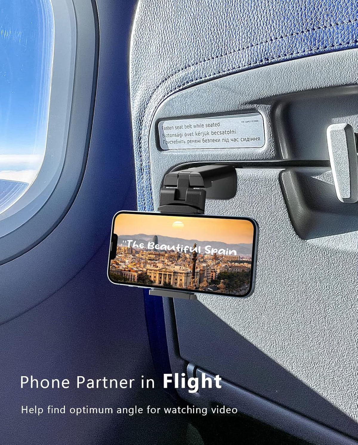 MiiKARE Airplane Travel Essentials Phone Holder, Universal Handsfree Phone Mount for Flying with 360 Degree Rotation, Accessory for Airplane, Travel Must Haves Phone Stand for Desk, Tray Table, Pro